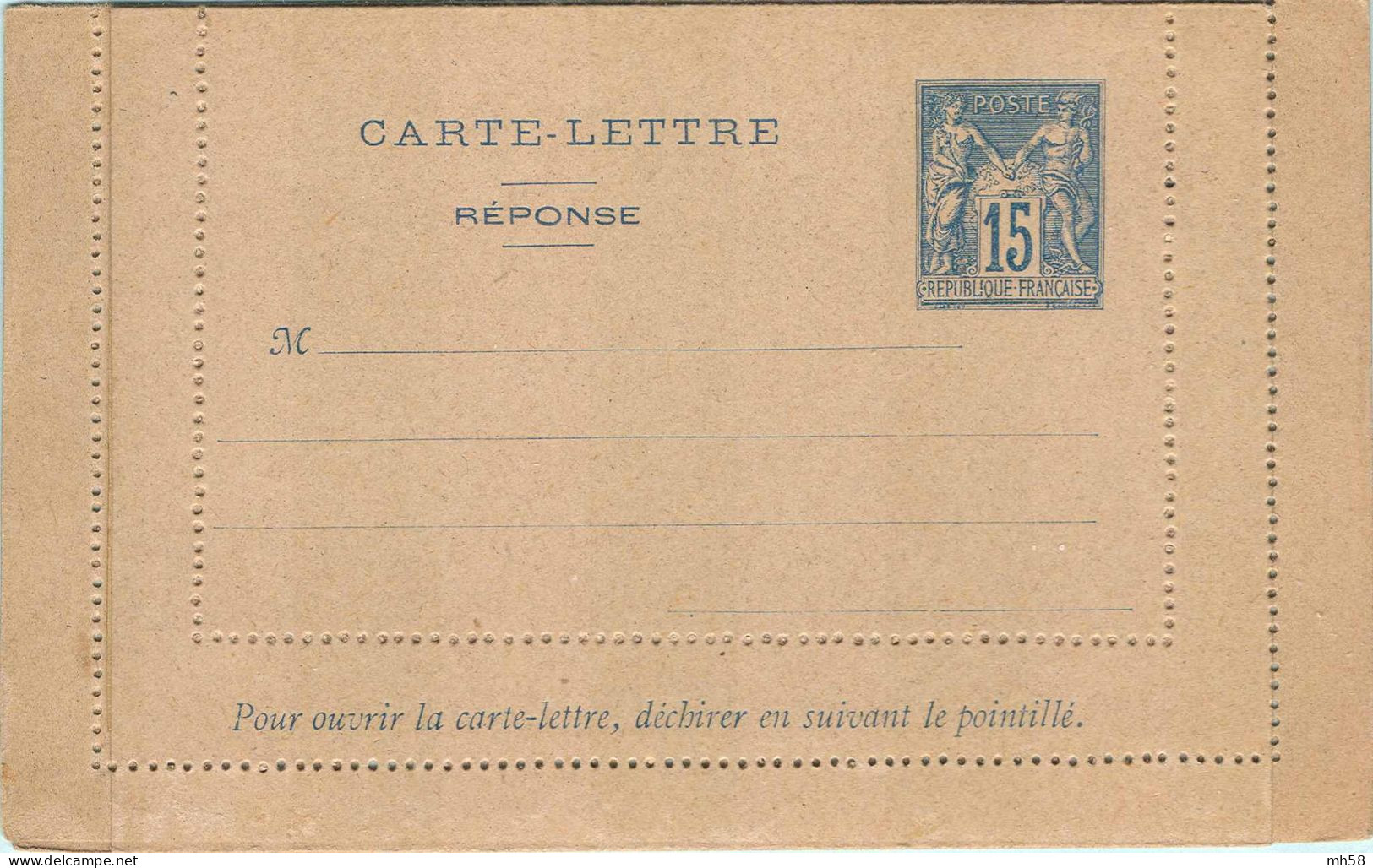 Entier FRANCE - Carte-lettre Réponse Payée Piquage C Carton Gris Neuf - 15c Sage Bleu - Letter Cards