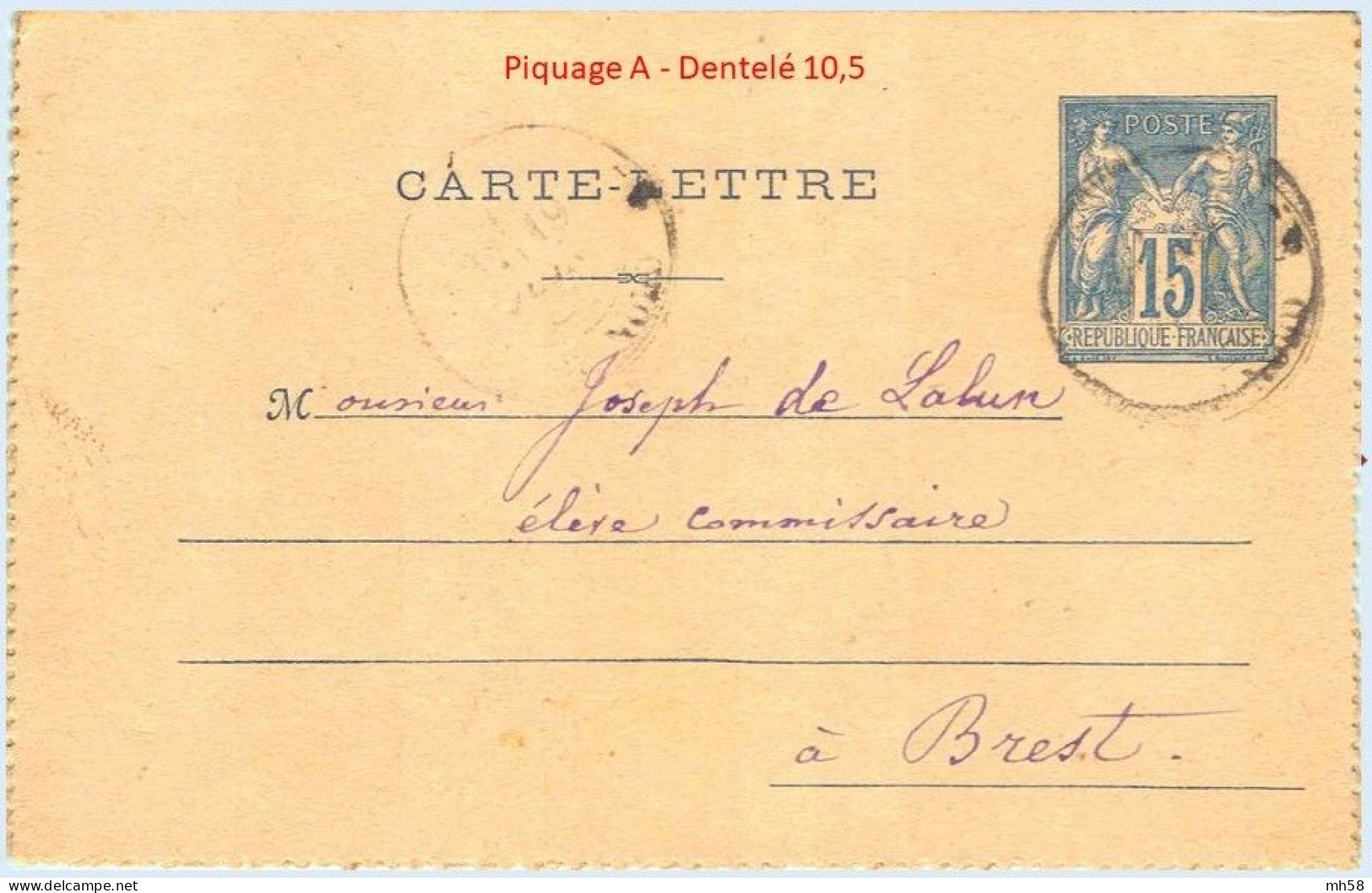 Entier FRANCE - Carte-lettre Dent. 10,5 Carton Paille Oblitéré - 15c Sage Bleu - Cartes-lettres