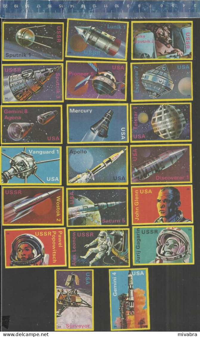 CONQUEST OF SPACE - SPUTNIK SPACE DOG SATELLITES ROCKETS VOSTOK COSMONAUTS - MATCHBOX LABELS SWITSERLAND - Matchbox Labels