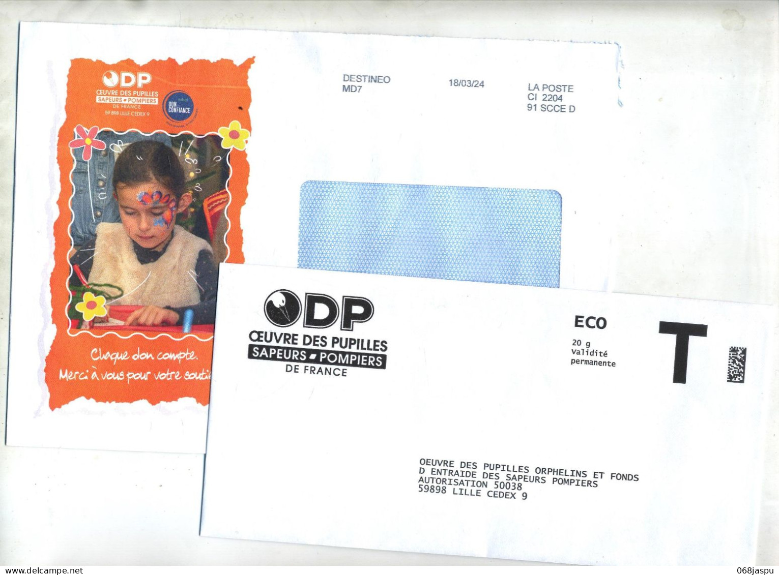 Enveloppe Réponse T Orphelin Pompier + Destineo - Cartes/Enveloppes Réponse T