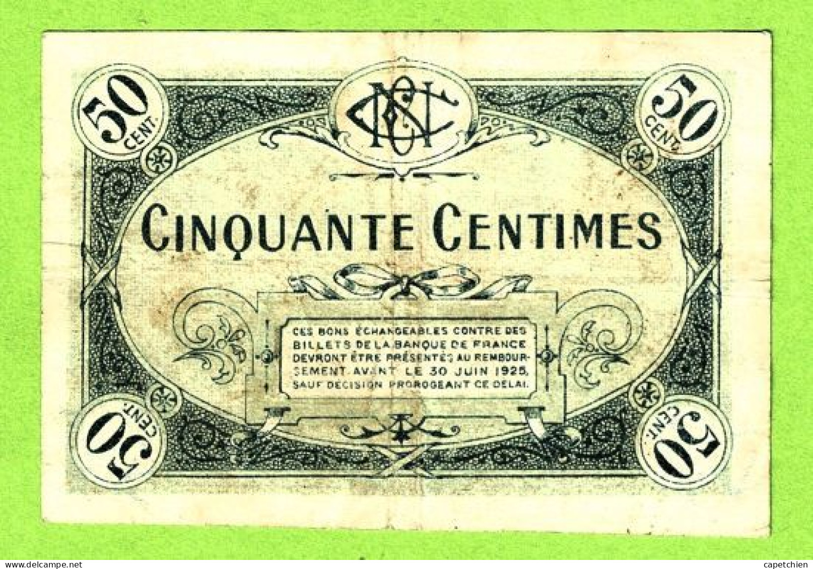 FRANCE /  CHAMBRE De COMMERCE De NEVERS / 50 CENTIMES / 22 FEVRIER 1920  N° 181,223 / 3 ème SERIE - Chambre De Commerce