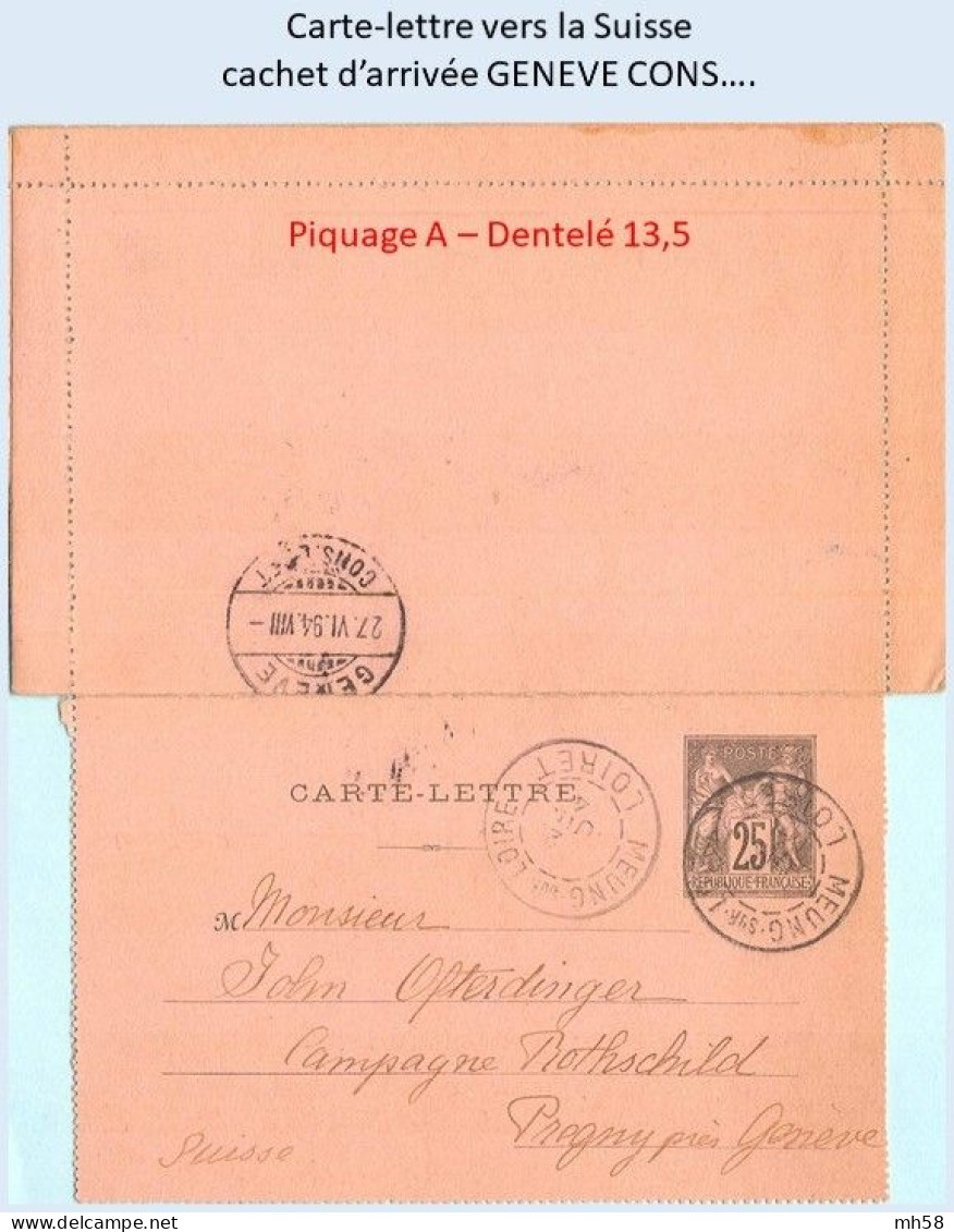 Entier FRANCE - Carte-lettre Piquage A Dent 13,5 Oblitéré Vers Suisse - 25c Sage Noir - Cartes-lettres