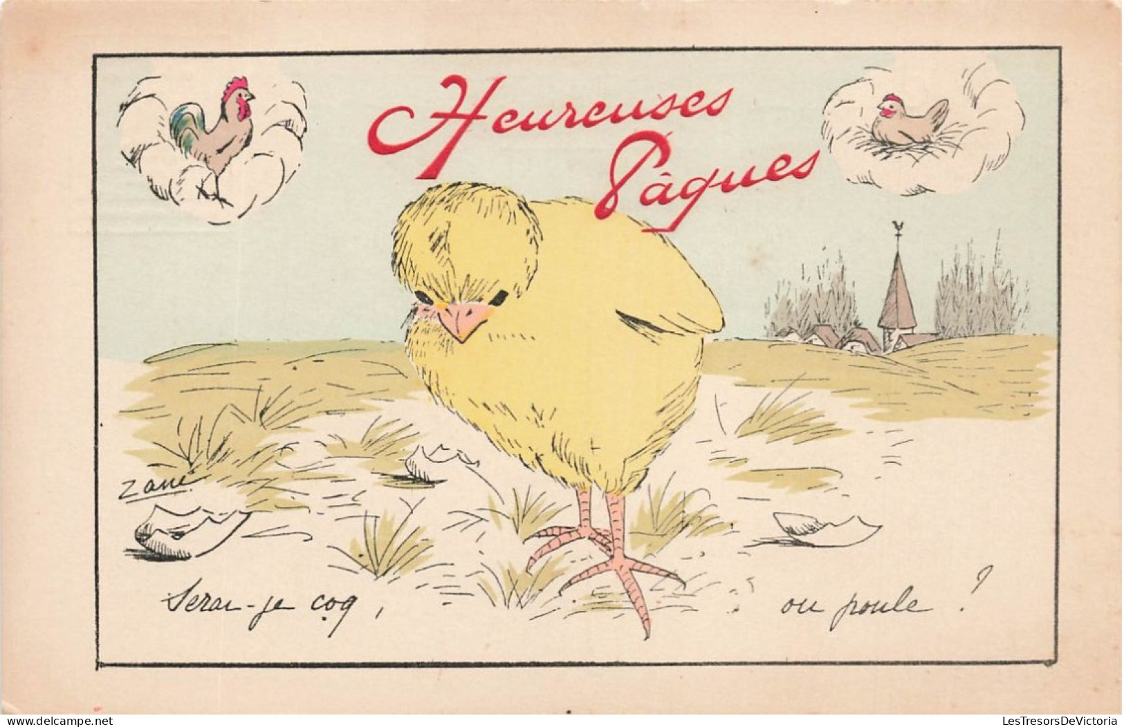 FETES - VOEUX - Heureuses Pâques - Poussin - Coq - Poule - Carte Postale Ancienne - Easter