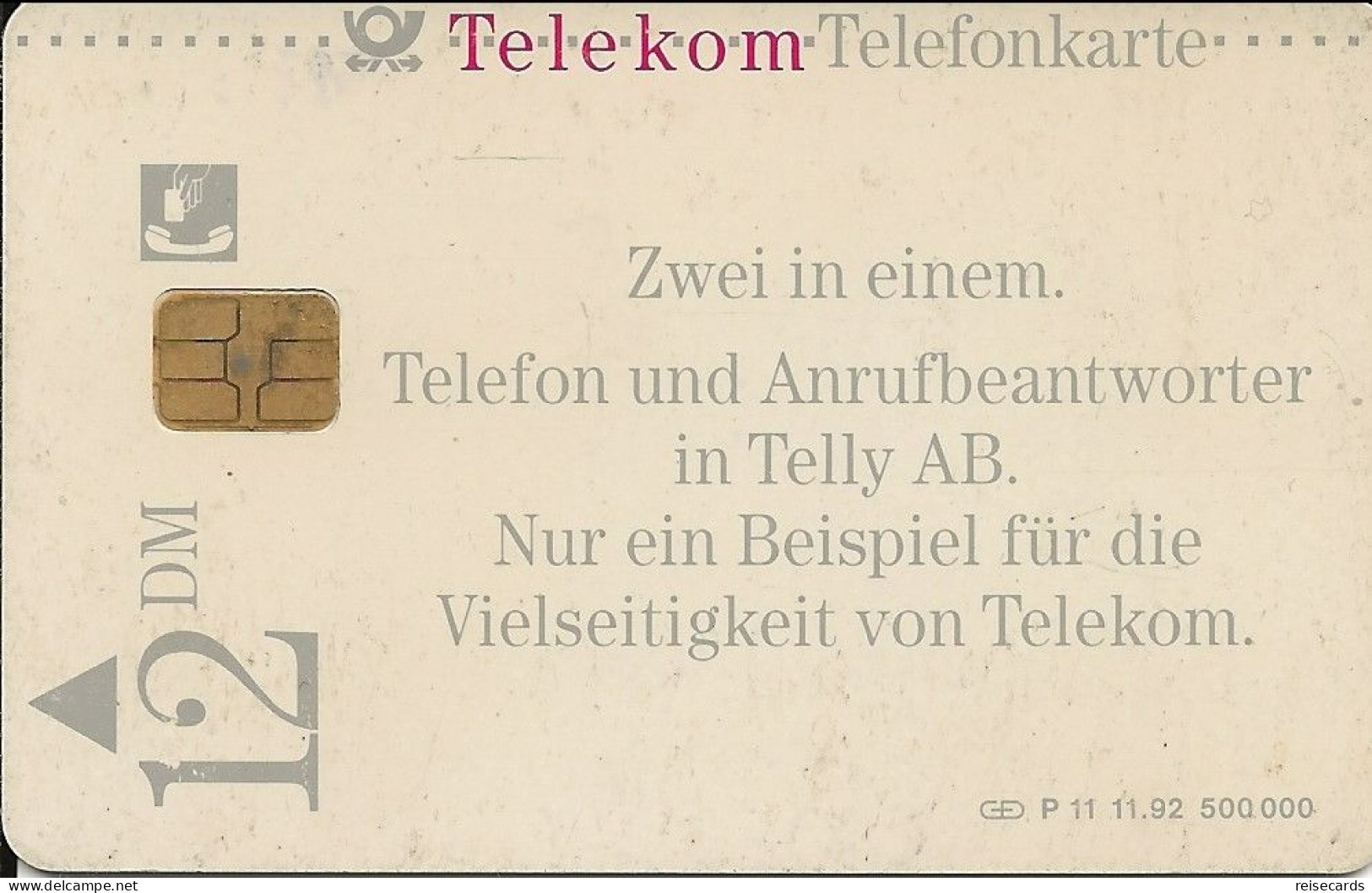 Germany: Telekom P 11 11.92 Telly AB, Telefon Und Anrufbeantworter - P & PD-Series: Schalterkarten Der Dt. Telekom