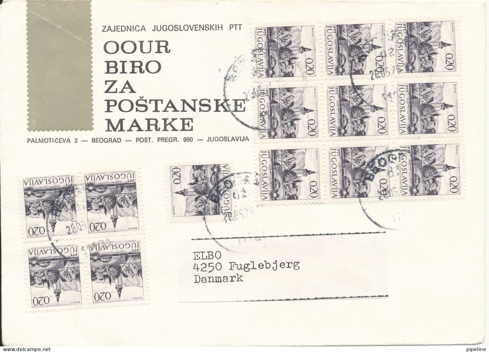 Yugoslavia Cover Sent To Denmark Beograd 28-5-1978 With A Block Of 4 And 9 Bohinj - Lettres & Documents