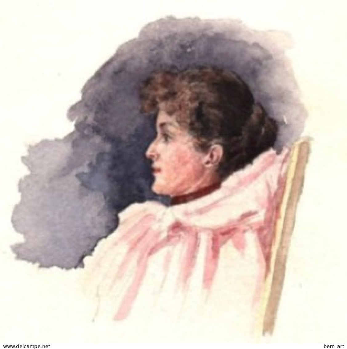 Aquarelle Pochade "Portrait En Médaillon D'une Femme Pensive". Fond D'Atelier Signé B. Flournoy Vers 1900 - Acuarelas