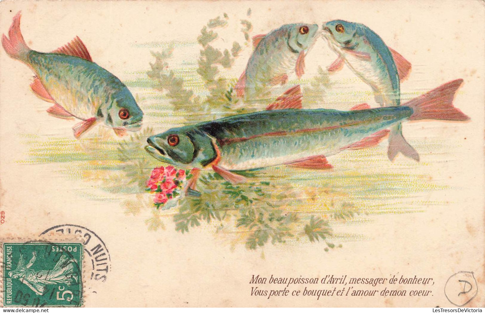 FETES - VOEUX - Poisson D'avril - Mon Beau Poisson D'Avril - Messager De Bonheur - Carte Postale Ancienne - 1 April (aprilvis)