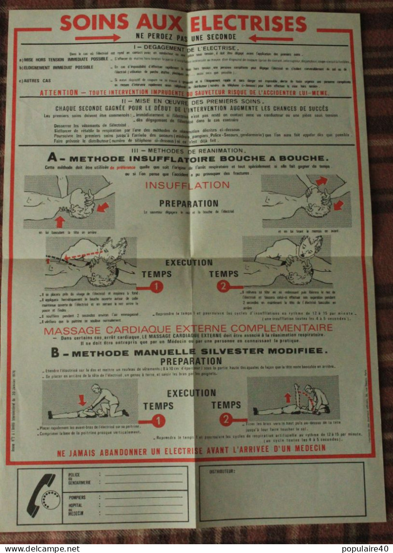 Affichette Soins Aux électrisés Secourisme Secours Secouriste CRF - Manifesti