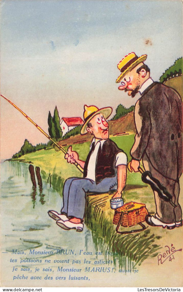 FANTAISIES - Hommes - La Pêche - L'eau Est Trouble - Monsieur Brun - Monsieur Marius - Carte Postale Ancienne - Mannen