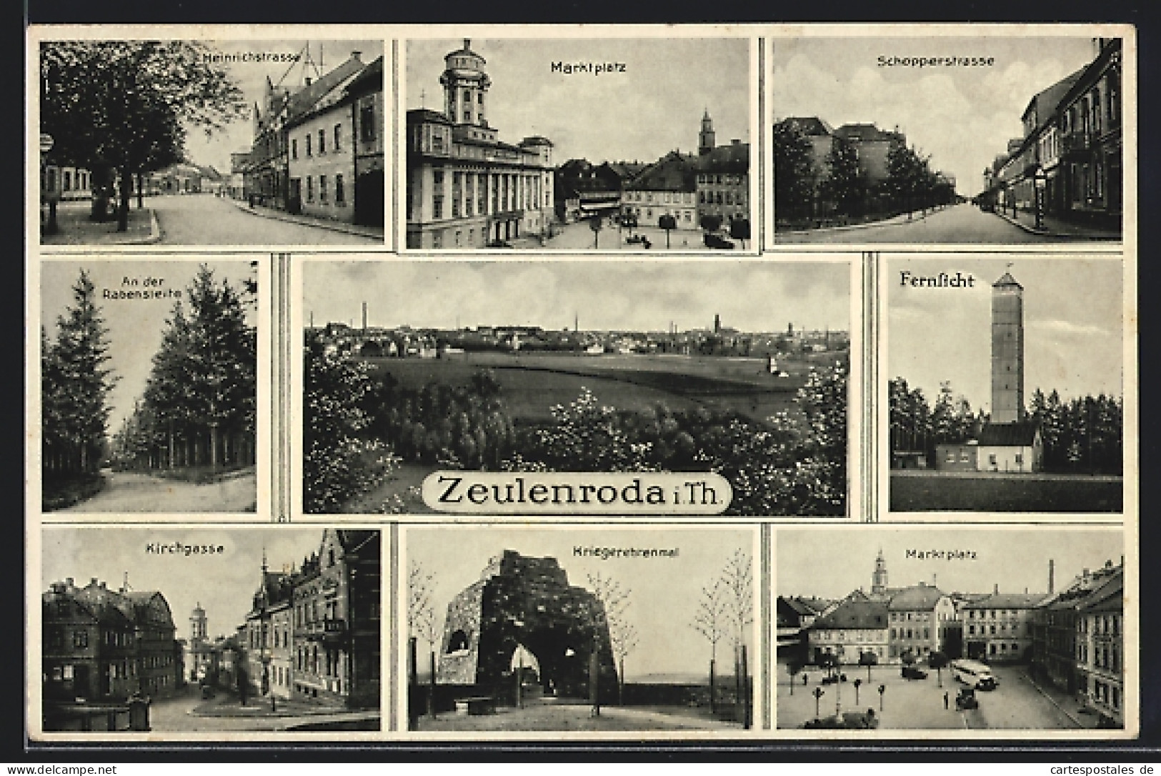 AK Zeulenroda, Kirchgasse, Marktplatz, Schoppergasse, Heinrichstrasse  - Zeulenroda