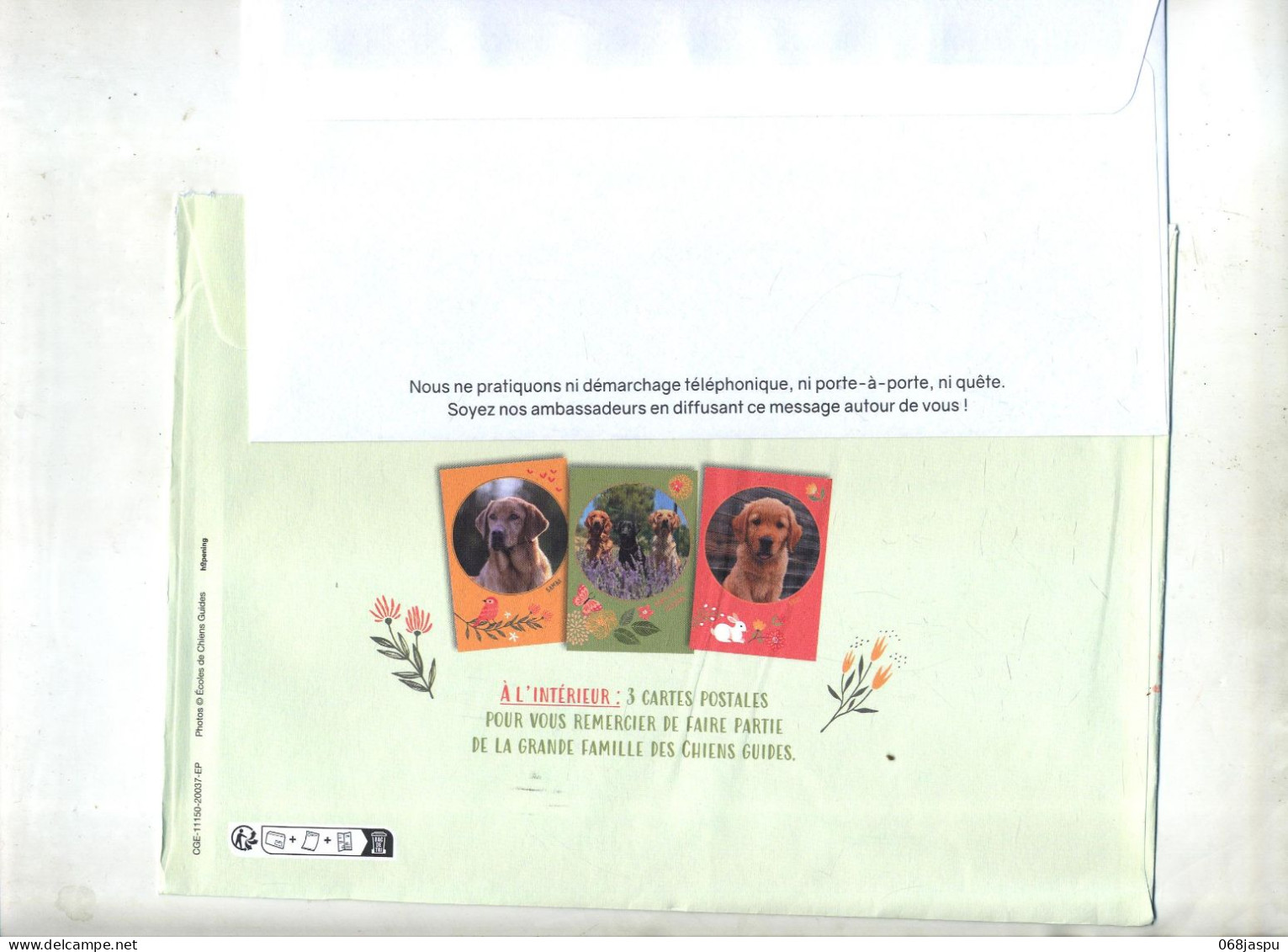 Enveloppe Reponse T Chien Guide Aveugle + Destineo - Cartes/Enveloppes Réponse T