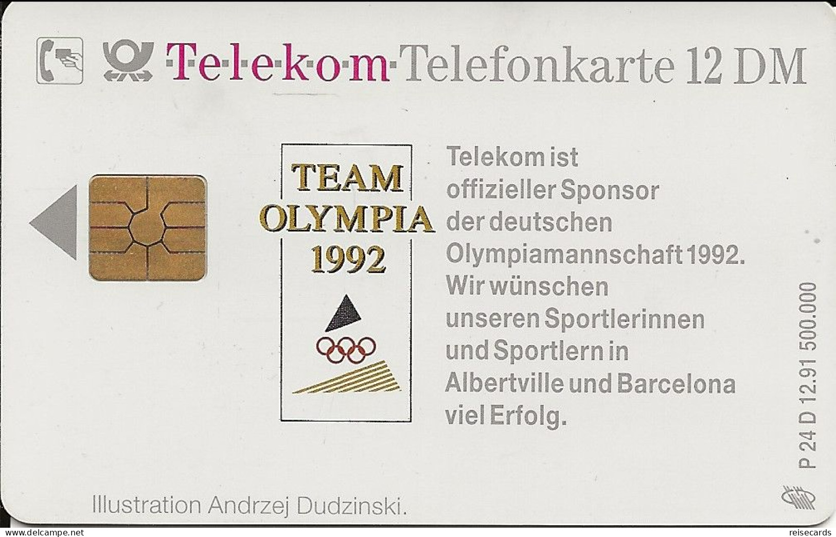 Germany: Telekom P 24 D 12.91 Telekom Sponsor Team Olympia 1992. Mint - P & PD-Series : D. Telekom Till