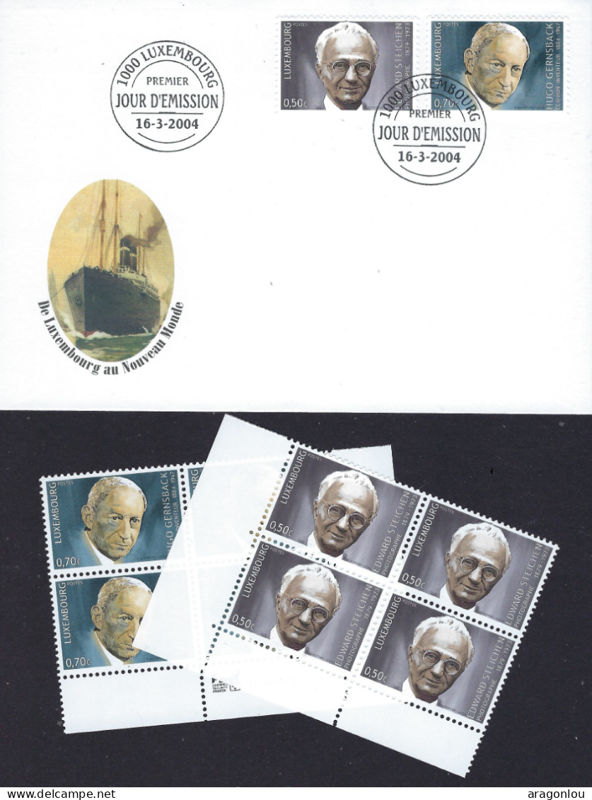 Luxembourg - Luxemburg -  FDC   2004   2 Blocs à 4    MNH**   De Luxembourg Au Nouveau Monde - FDC