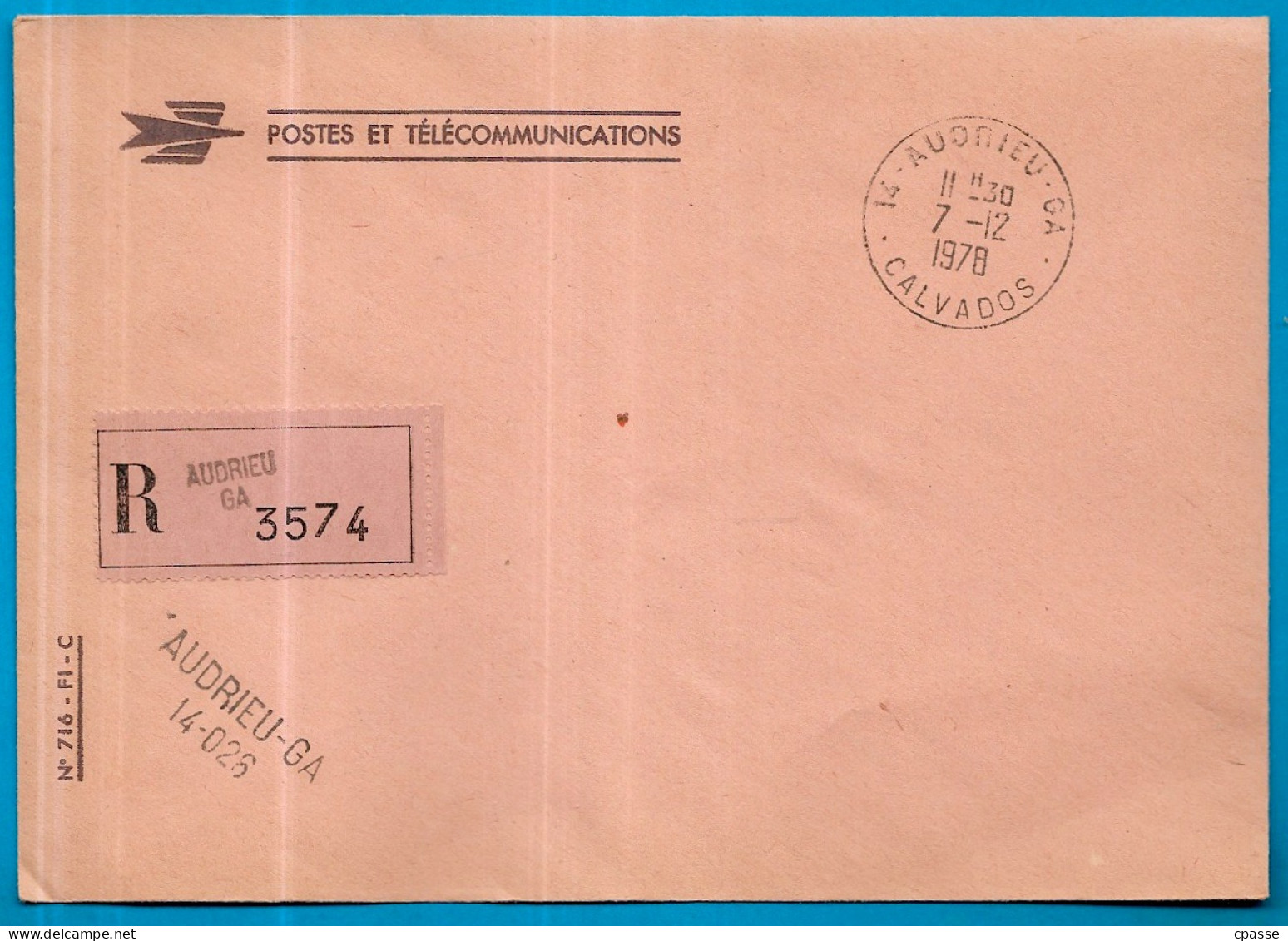 1978 Lettre Recommandée En Franchise En-tête POSTES Et TELECOMMUNICATIONS 14 AUDRIEU-GA (sans Destinataire !!!) - Lettres Civiles En Franchise