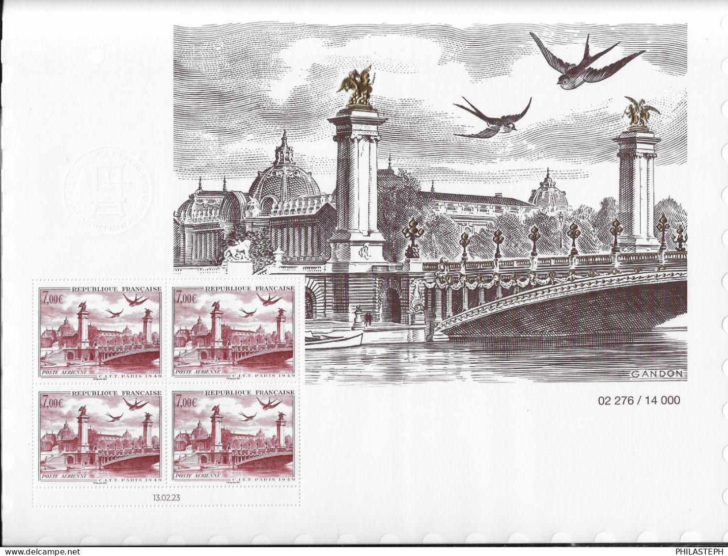 France 2023 - AFFICHE  POSTE AÉRIENNE Paris Pont Alexandre III « C.I.T.T. PARIS 1949 » BLOC N° 02276 - YT PA  AFF 94A ** - 1960-.... Ungebraucht