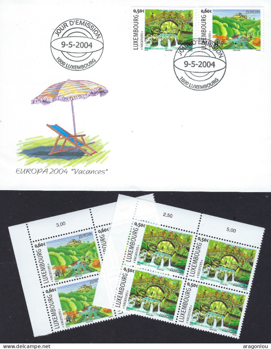 Luxembourg - Luxemburg -  FDC   2004   2 Blocs à 4    MNH**   Europa 2004  " Vacances " - FDC