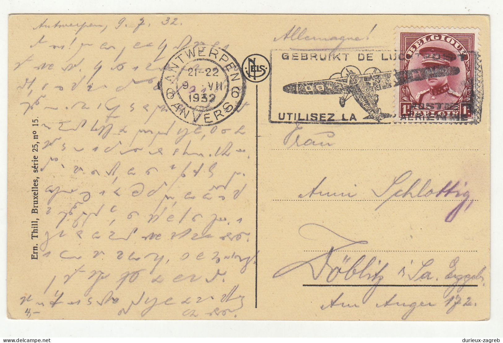 Luchtpost Slogan Postmark (airplane) On Anvers Postcard Posted 1932 Antwerpen B240401 - Other (Air)