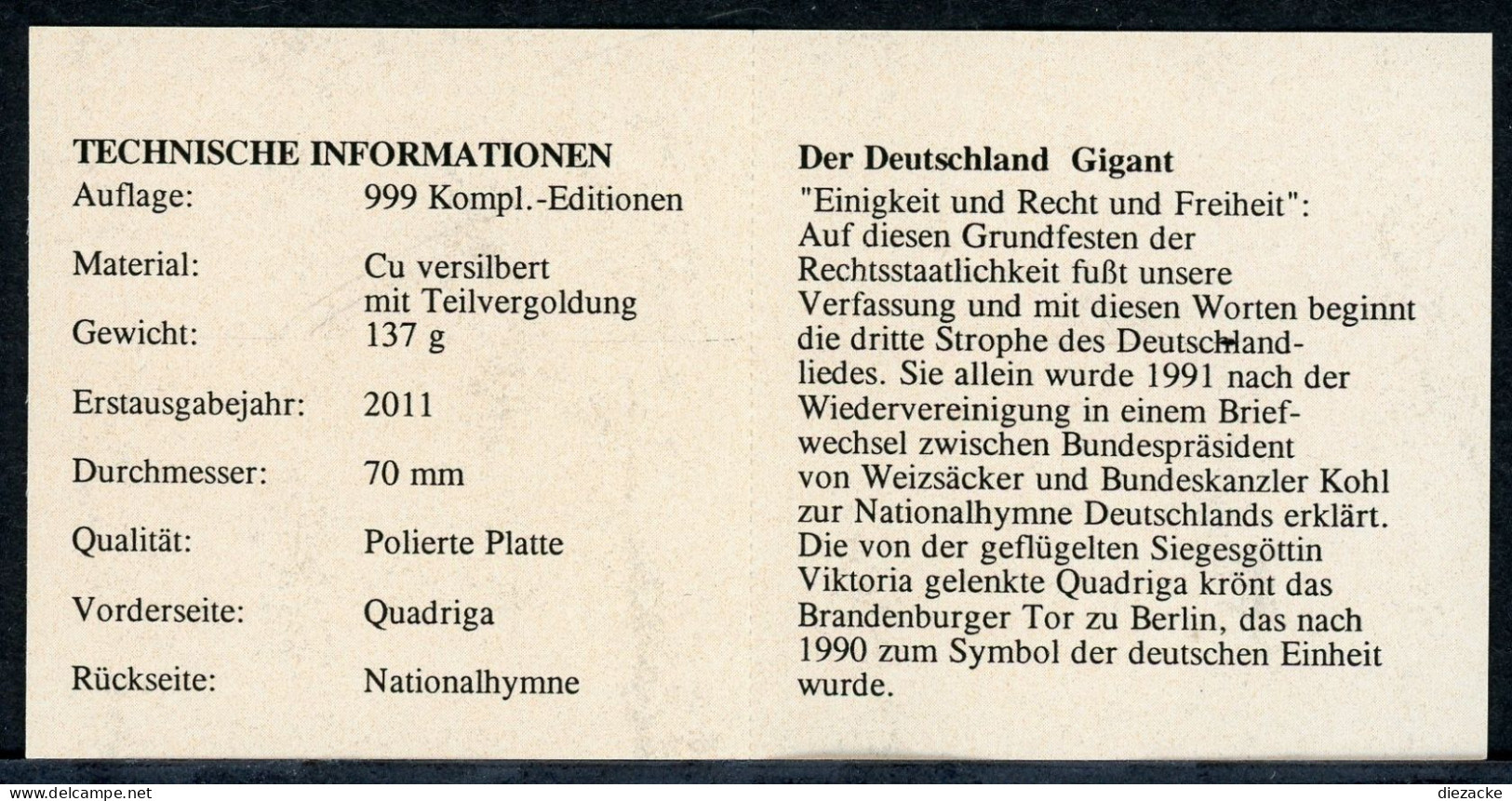 Gigantenprägung Einigkeit-Recht-Freiheit 70 Mm Vergoldet/ Versilbert PP (MZ1135 - Autres & Non Classés