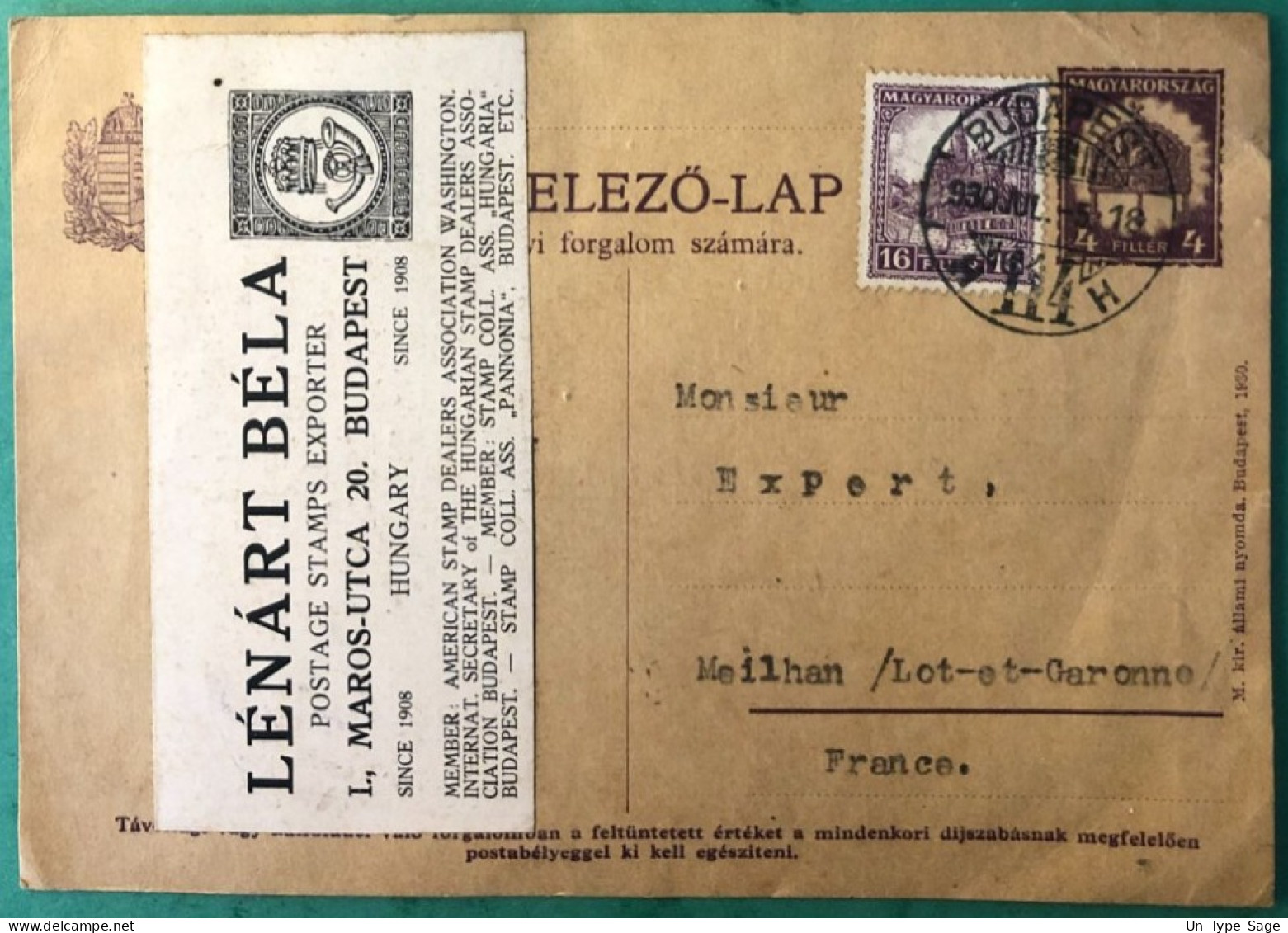 Hongrie, Divers Sur Entier-carte De Budapest 5.7.1930 - (A1069) - Postal Stationery