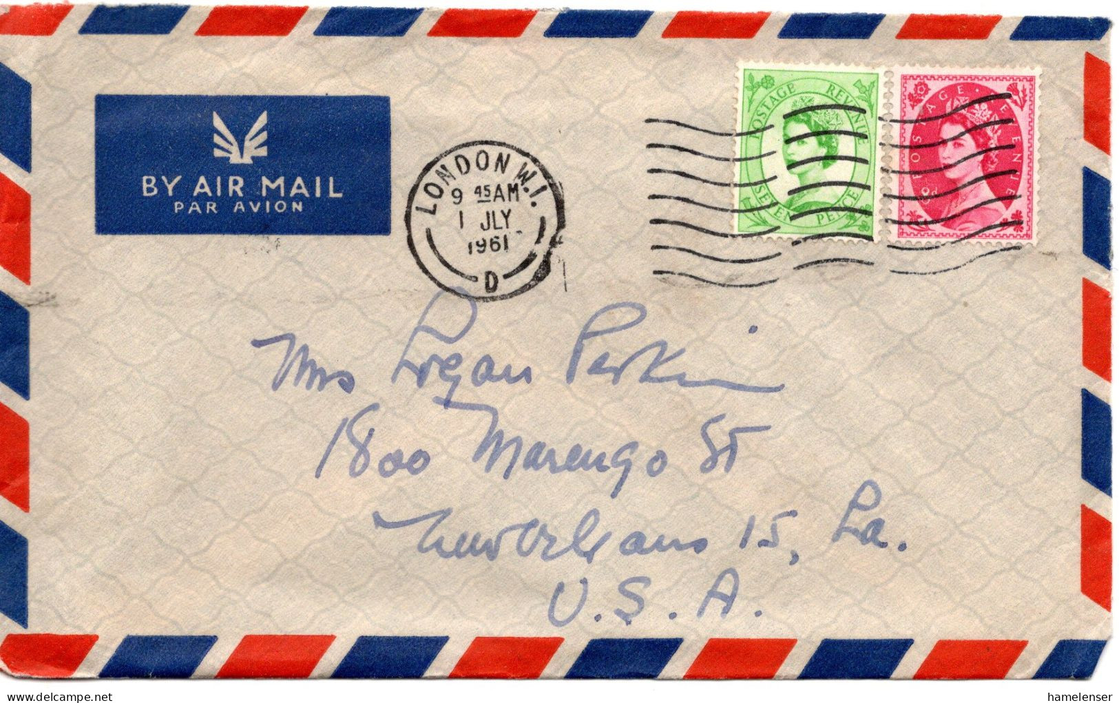 77170 - Grossbritannien - 1961 - 8d Wilding MiF A LpBf LONDON -> New Orleans, LA (USA) - Covers & Documents