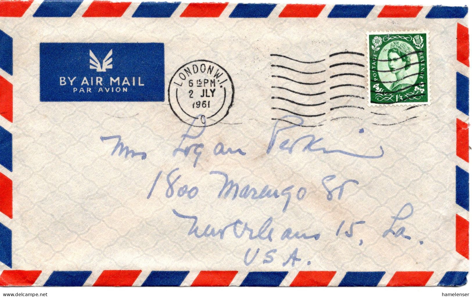 77171 - Grossbritannien - 1961 - 1'3 Wilding EF A LpBf LONDON -> New Orleans, LA (USA) - Lettres & Documents