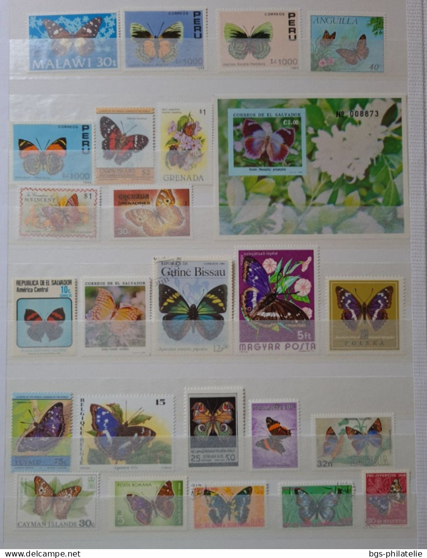 Collection de timbres sur le thème des Papillons.