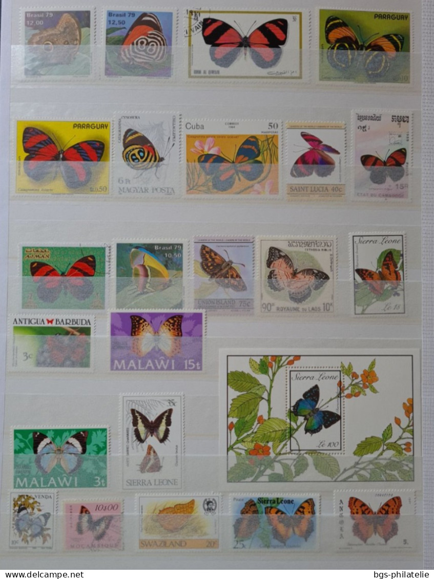 Collection de timbres sur le thème des Papillons.