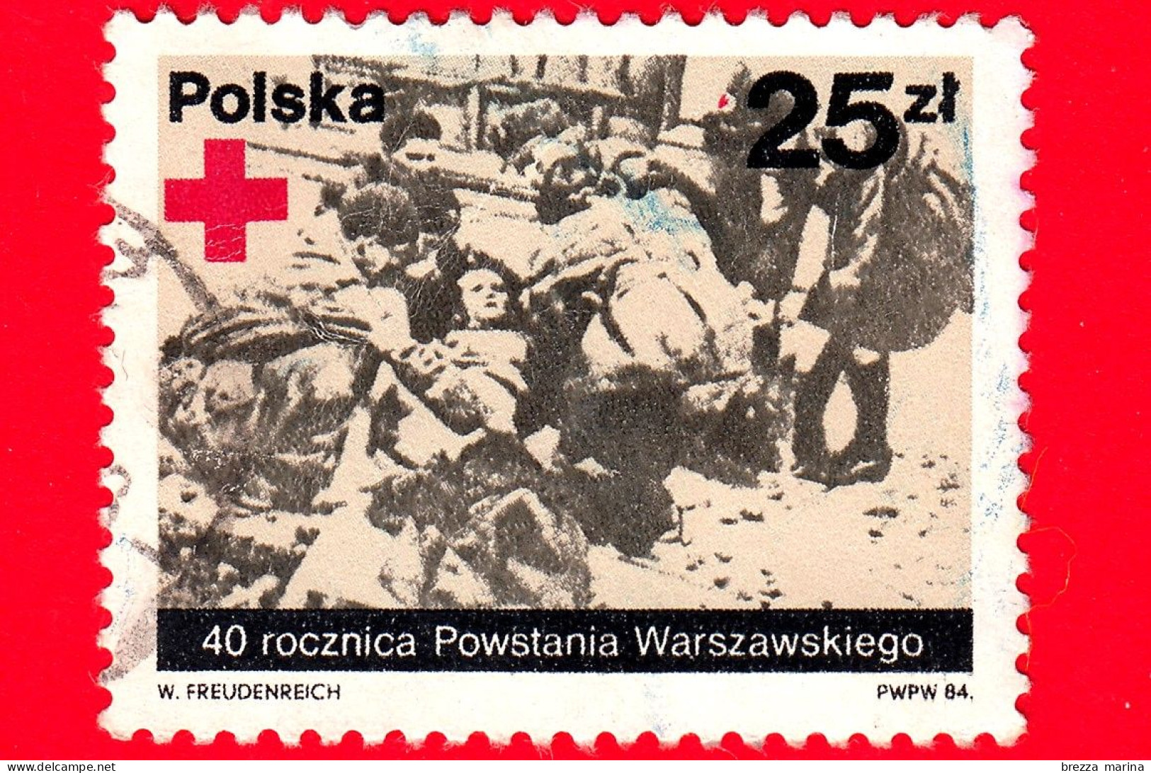 POLONIA - Usato - 1984 - 40 Anni Della Rivolta Di Varsavia - Il Segno Della Croce Rossa - 25 - Usados