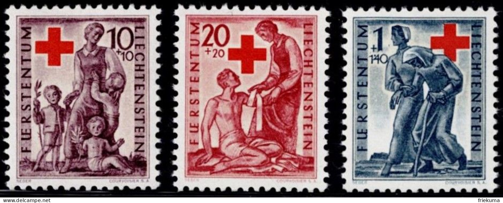 Fürstentum Liechtenstein 1945, Red Cross: Child Protection, Nursing Care, Help For The Elderly, MiNr. 244-246 - Red Cross