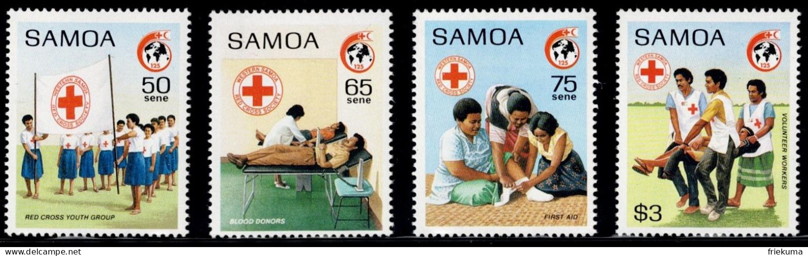 Samoa 1989, Red Cross: Red Cross Youth Group, Blood Donor Service, First Aid For Injured Woman, Etc., MiNr. 681-684 - Red Cross