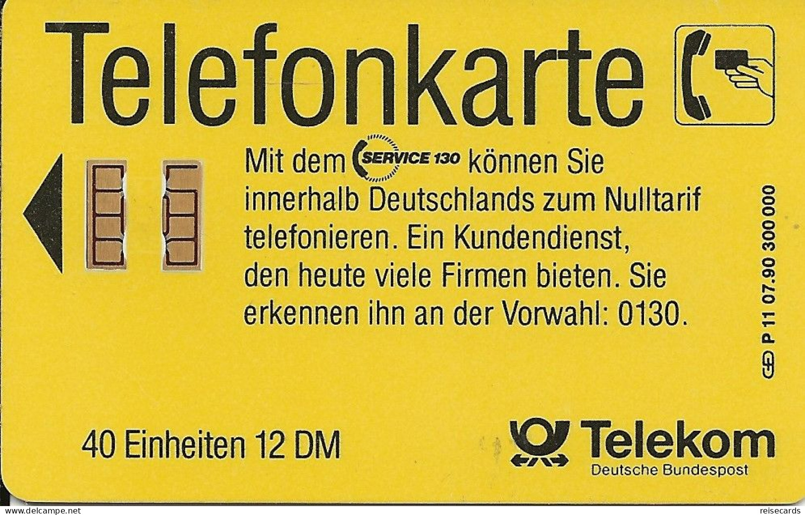 Germany: Telekom P 11 07.90 Service 130, Nulltarif - P & PD-Series: Schalterkarten Der Dt. Telekom