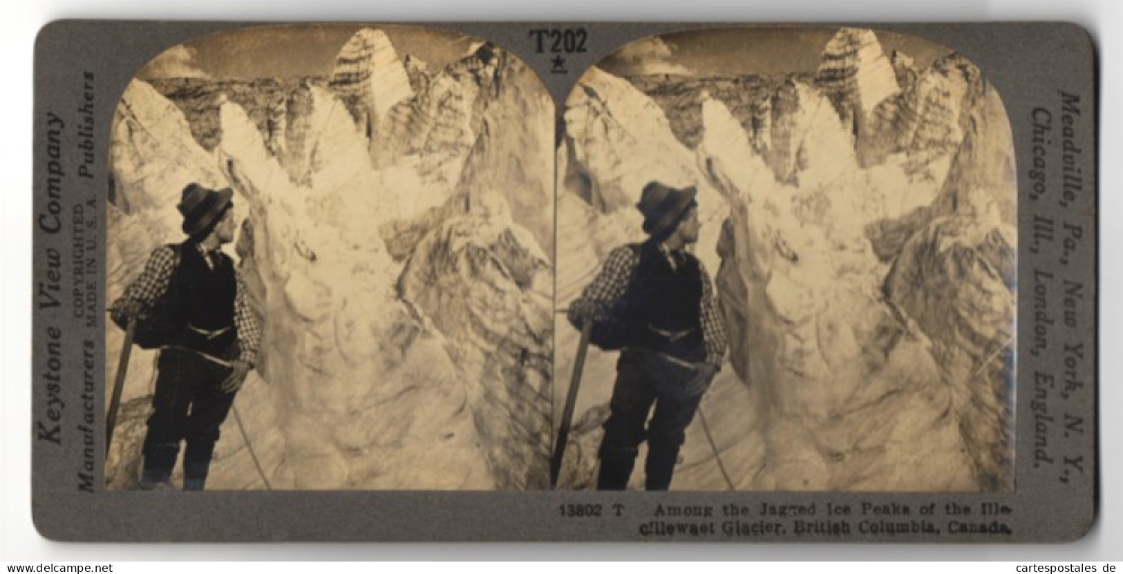 Stereo-Fotografie Keystone View Co., Meadville, Ansicht British Columbia, Jagged Ice Peaks Of The Illecillewaet Galcier  - Photos Stéréoscopiques