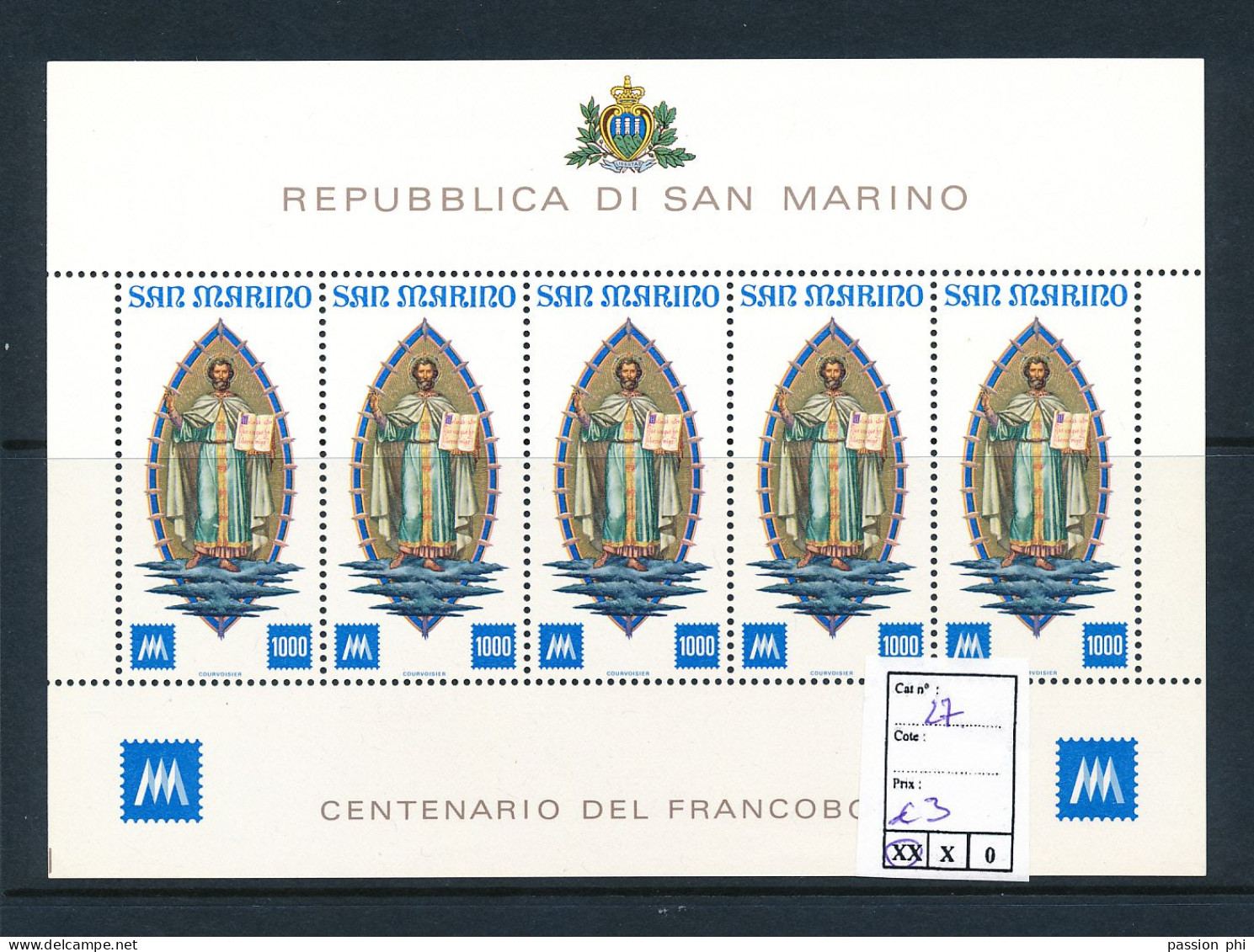 B7 SAN MARINO SASSONE 27 MNH - Blocchi & Foglietti