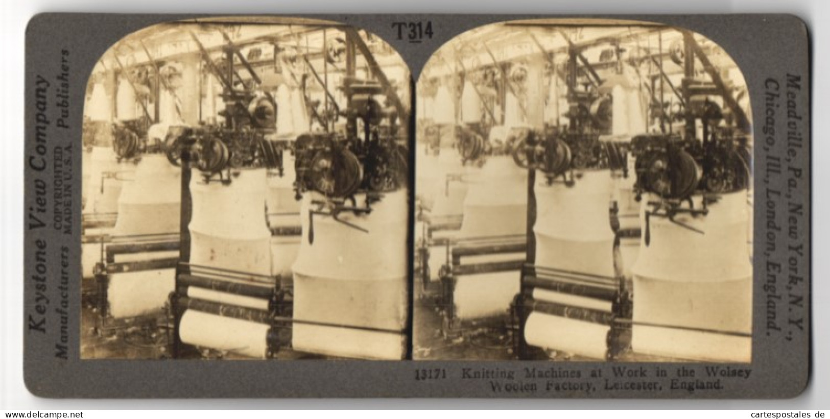 Stereo-Photo Keystone View Co., Meadville, Ansicht Leicester, Knitting Machines At Work In Wolsey Woolen Factory  - Photos Stéréoscopiques