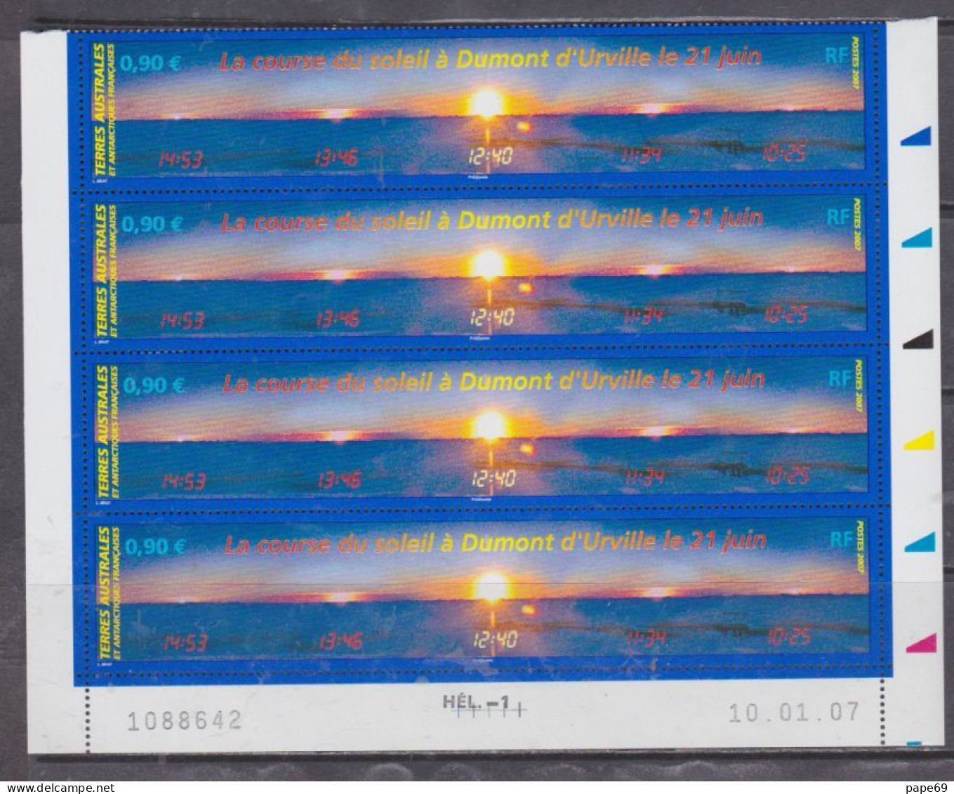 TAAF N° 477 XX La Course Du Soleil, En Bloc De 4 Coin Daté Du 10 . 01 . 07 ; Sans Trait, Sans Ch., TB - Unused Stamps