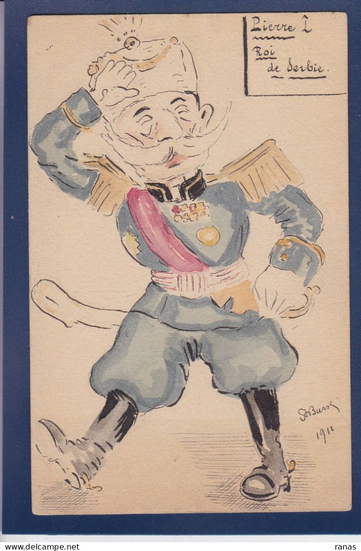 CPA Bursky Stanislas Satirique Caricature Dessin Original Fait Main Par Bursky Non Circulé Serbie Royalty - Serbie