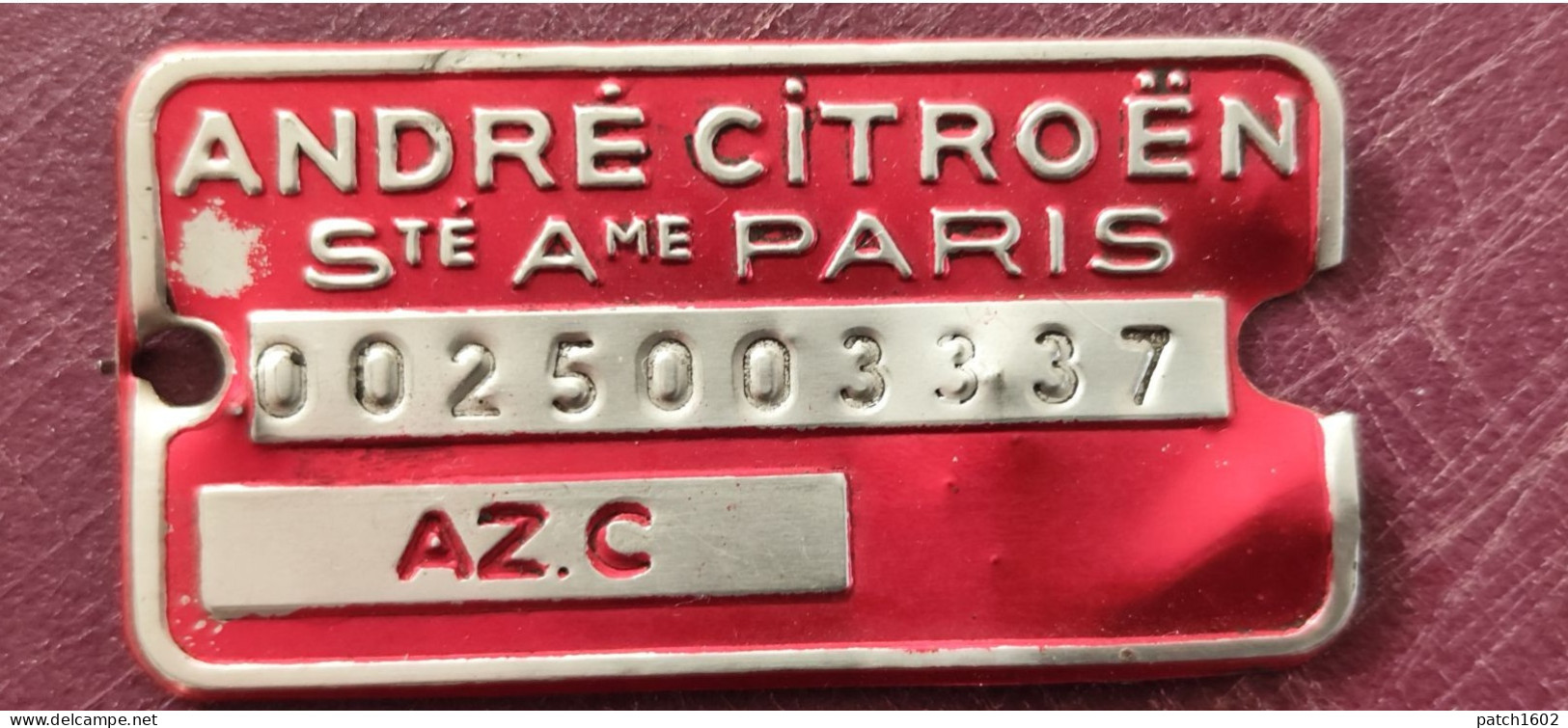 Petite Plaque Paris André Citroën AZ.C.  0025003337. - Plaques En Tôle (après 1960)