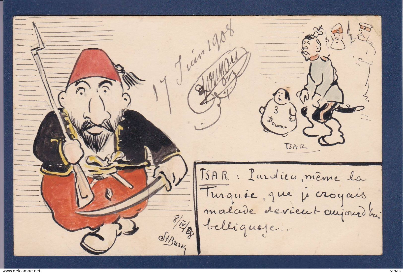 CPA Bursky Stanislas Satirique Caricature Dessin Original Fait Main Par Bursky Circulé Turquie Russie - Turkey