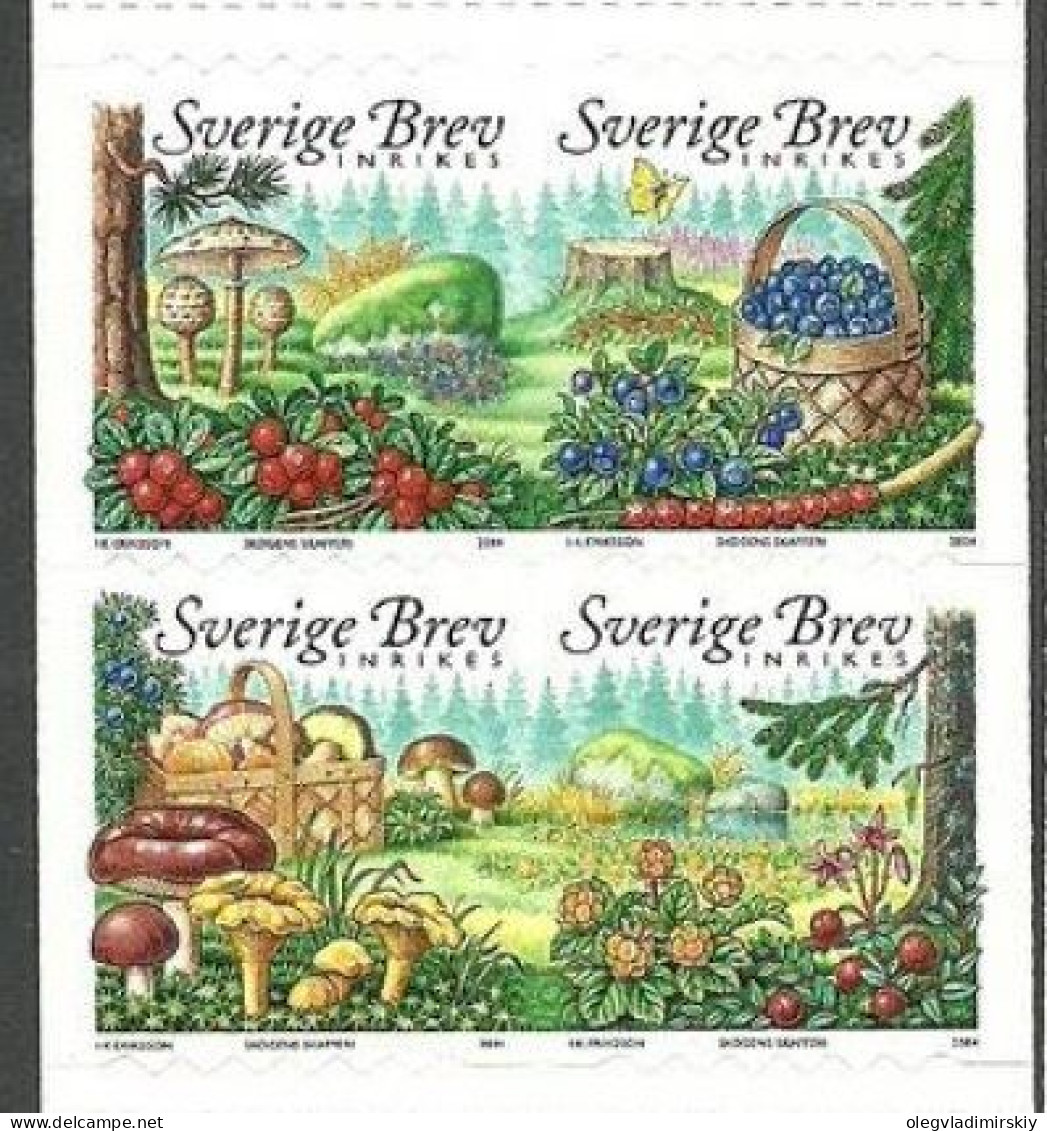 Sweden Schweden Suède 2004 Forest Nature Mushrooms Berries Butterflies Set Of 4 Stamps MNH - Vlinders