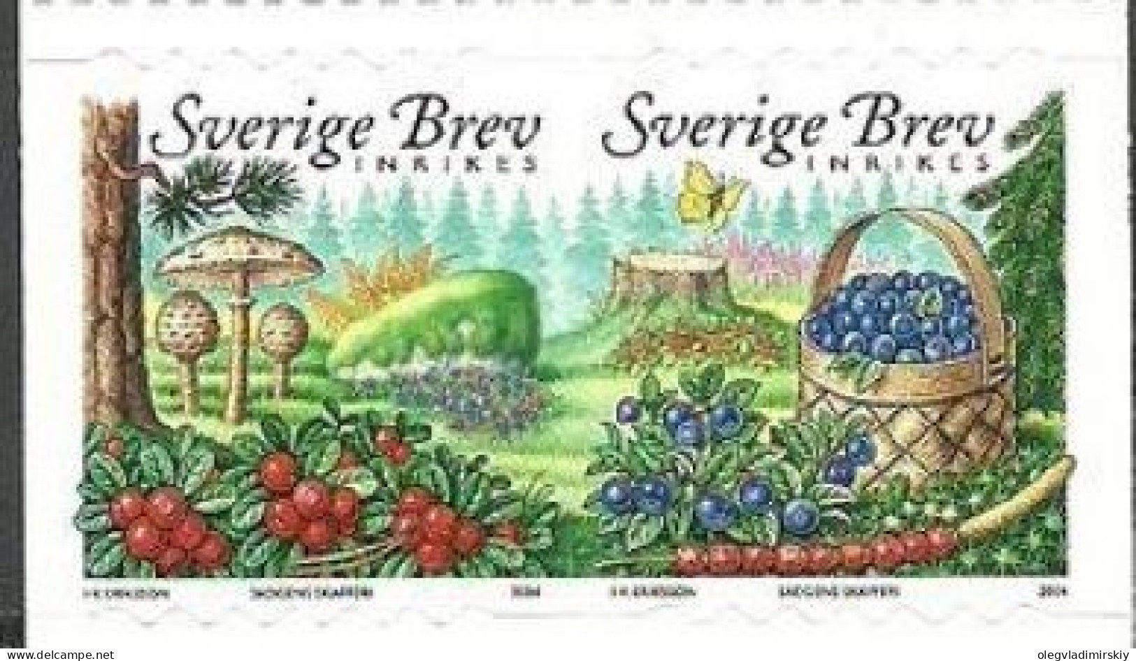 Sweden Schweden Suède 2004 Forest Nature Mushrooms Berries Butterflies Strip Of 2 Stamps MNH - Pilze