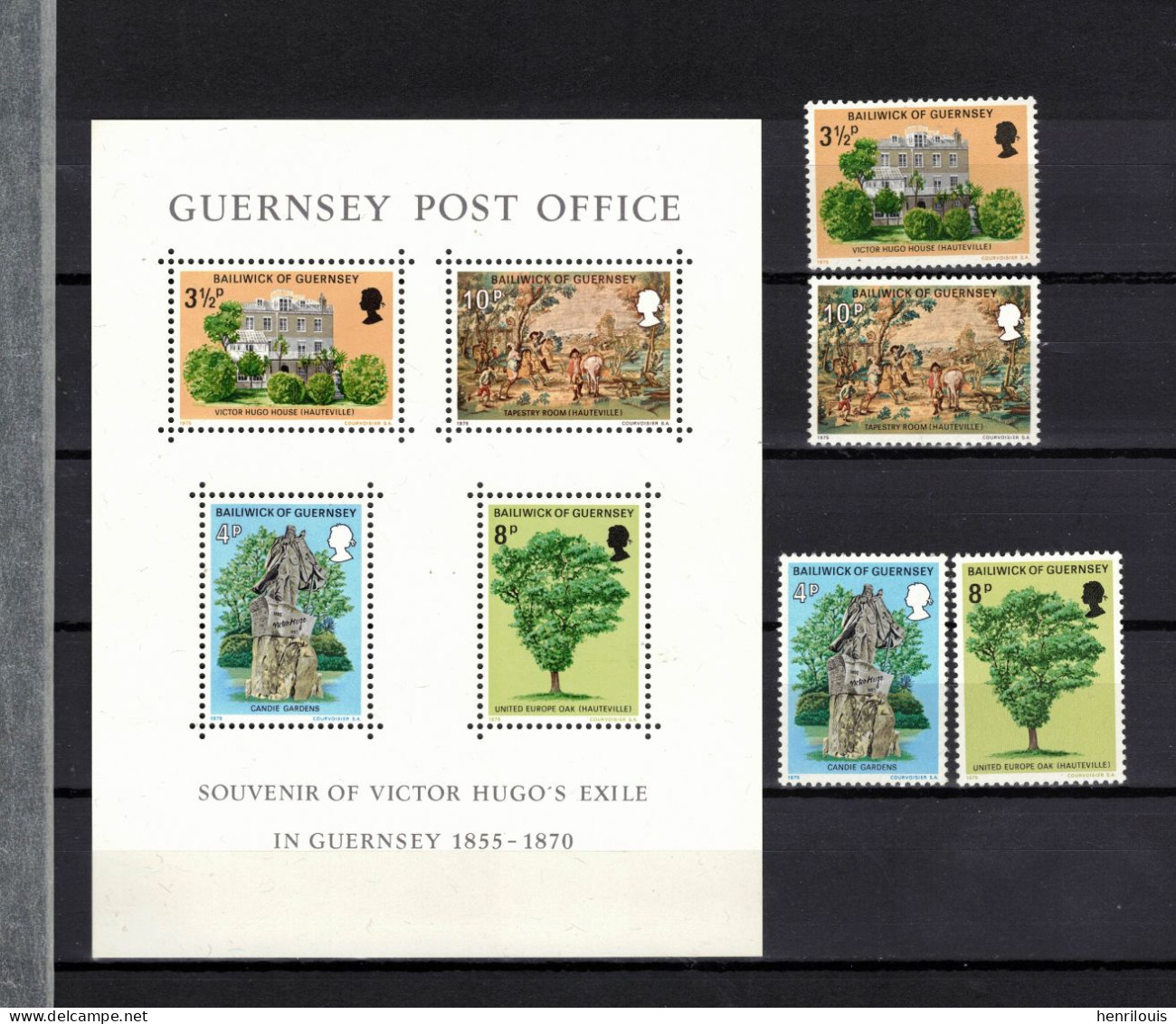 GUERNESEY  Bloc-feuillet De 1975 + Série Neufs ** ( Ref 7626 )  Exil De Victor Hugo - Guernsey