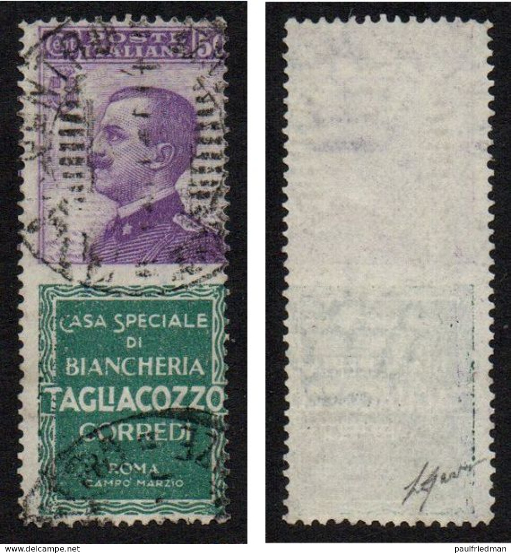 Regno 1924 - Pubblicitari - Tagliacozzo 50 Cent. - Usato - Certificato Gazzi - Pubblicitari