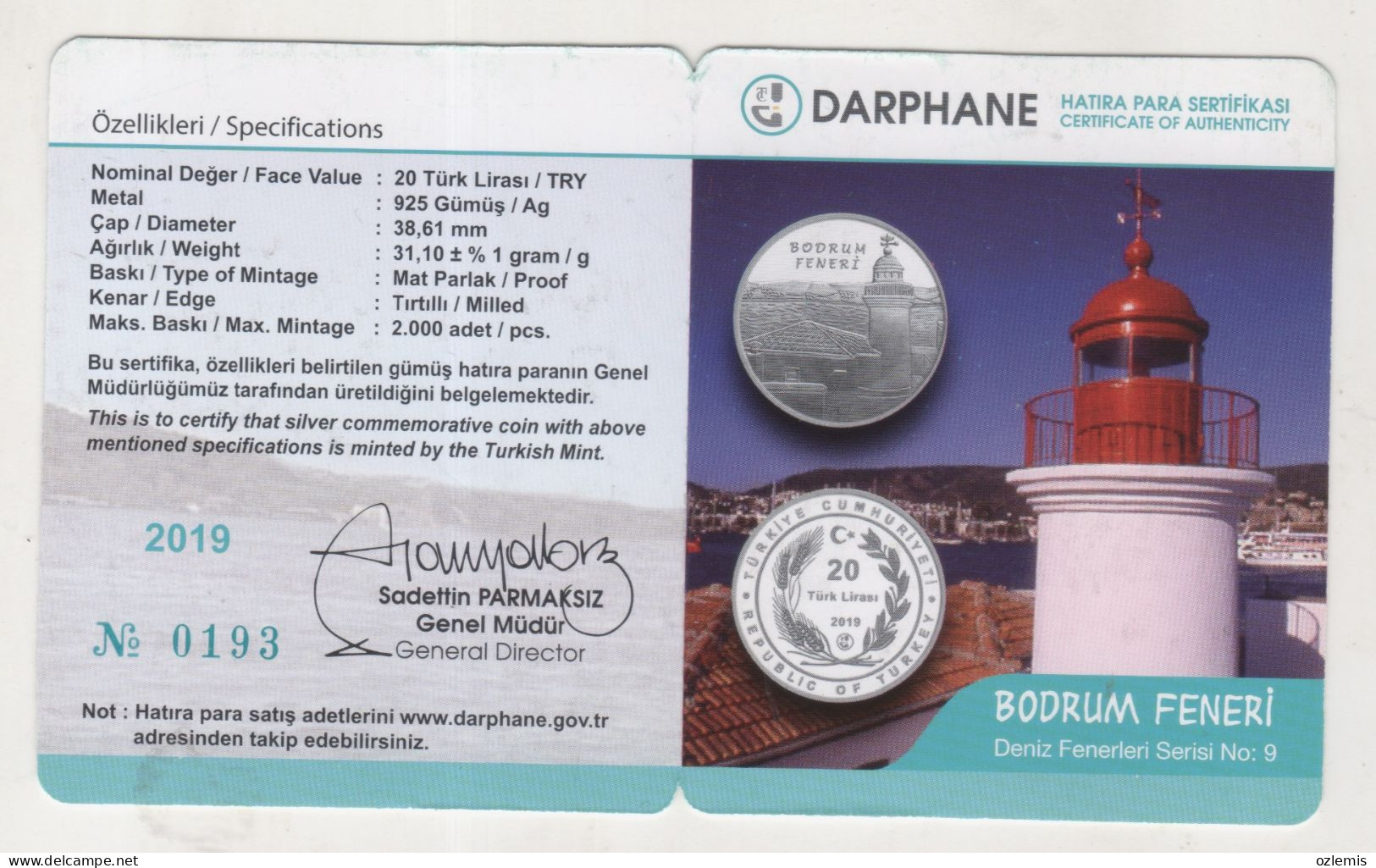 BODRUM ,LIGHTHOUSE ,BODRUM  FENERI , COMMEMORATIVE  SILVER COIN ,2017  ,TURKEY - Turquia