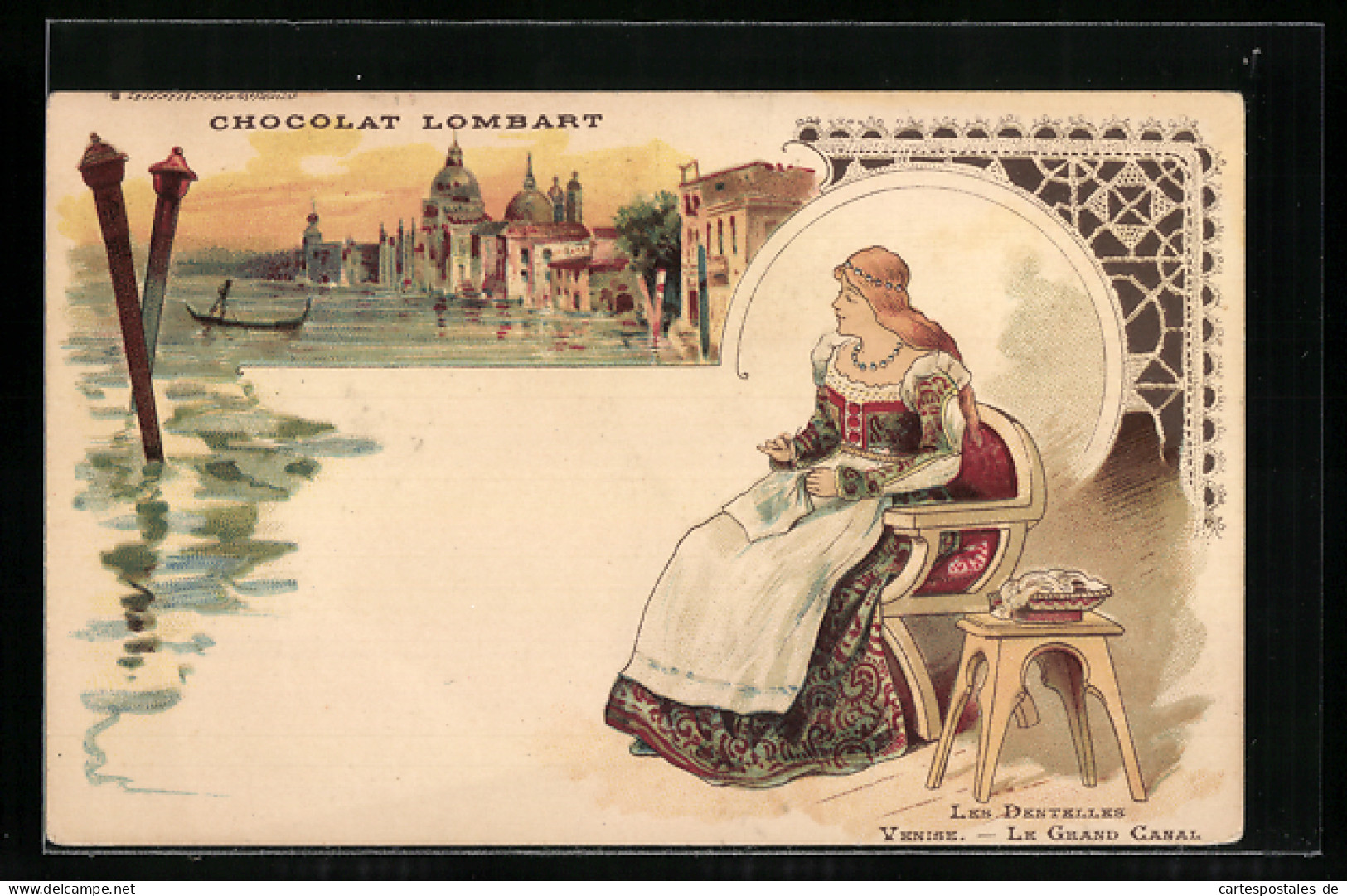 Lithographie Reklame Für Chocolat Lombart, Les Dentelles, Venise, Le Grand Canal  - Cultures