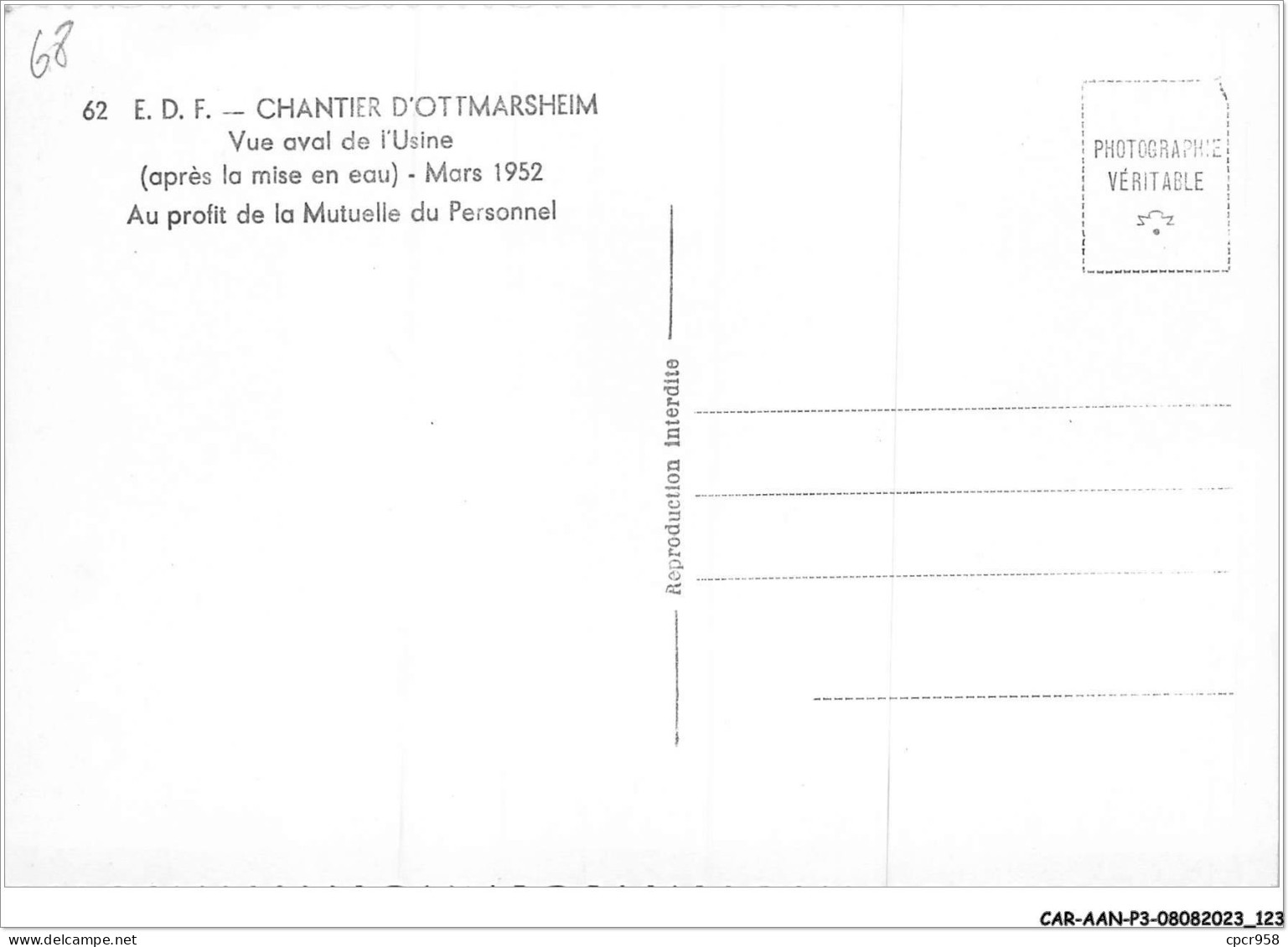 CAR-AANP3-68 CPSM-0237 - CHANTIER D'OTTMARSHEIM - Vue Aval De L'usine - 15x10cm - Ottmarsheim