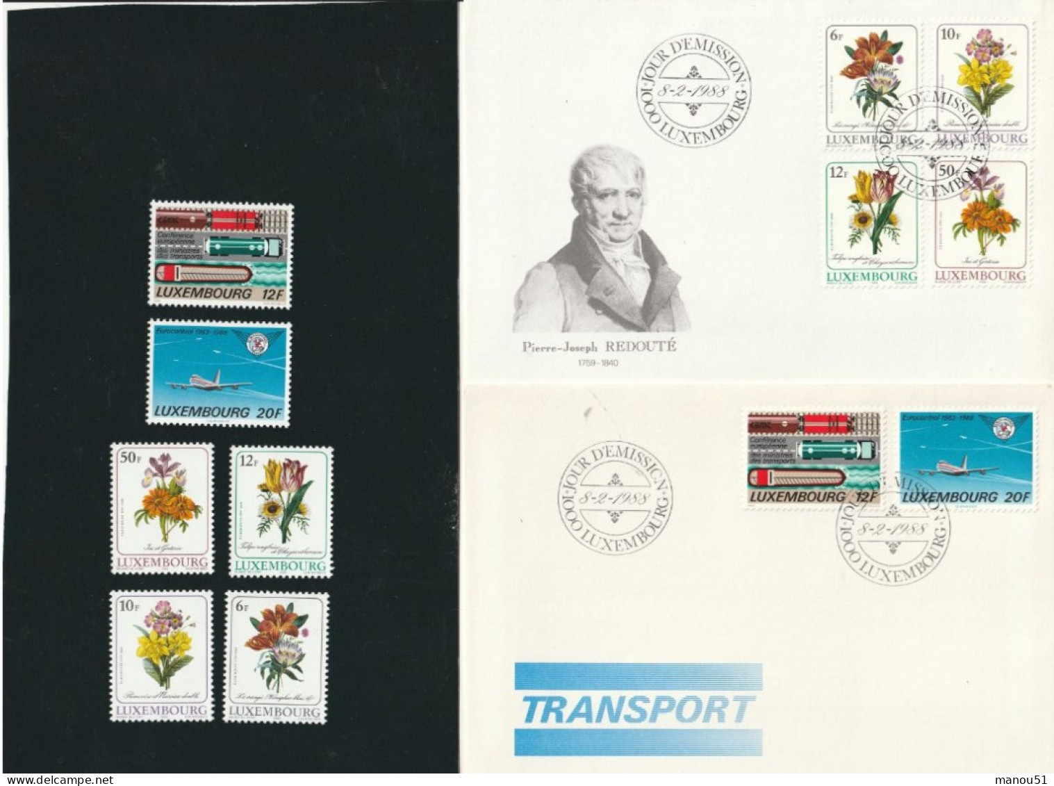 LUXEMBOURG  - Emission Du 8.02.1988 - Lot De 2 Enveloppes Jour D'émission + 6 Timbres Neufs - Other & Unclassified