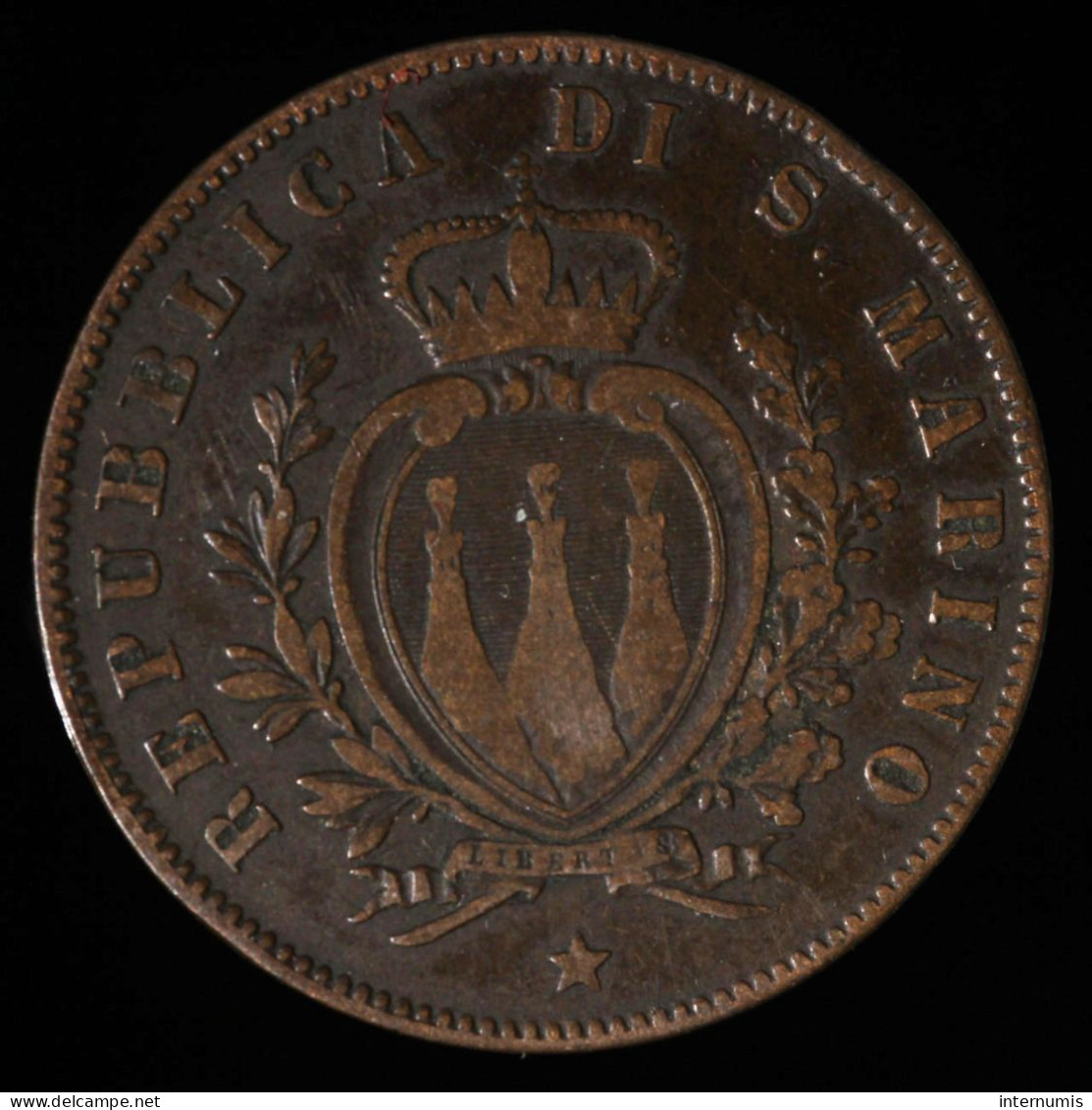  San Marin / San Marino, , 5 Centesimi, 1869, Milan, Cuivre (Copper), TB+ (VF),
KM#1 - San Marino