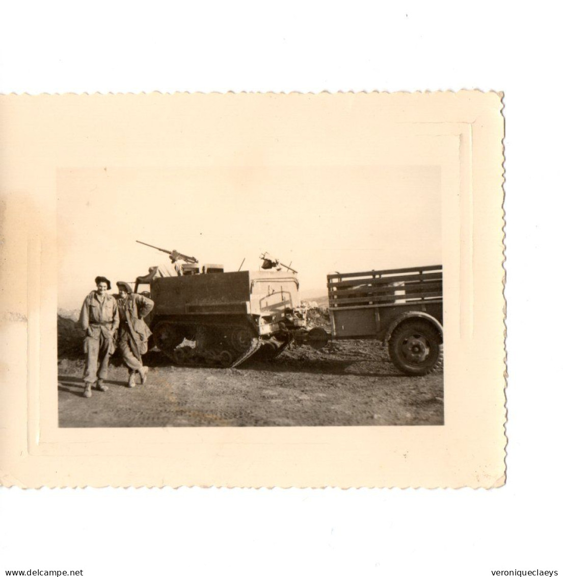 Photo Ancienne Chasseurs Alpin Camion Mitrailleuse Remorque C1/9 - 1939-45