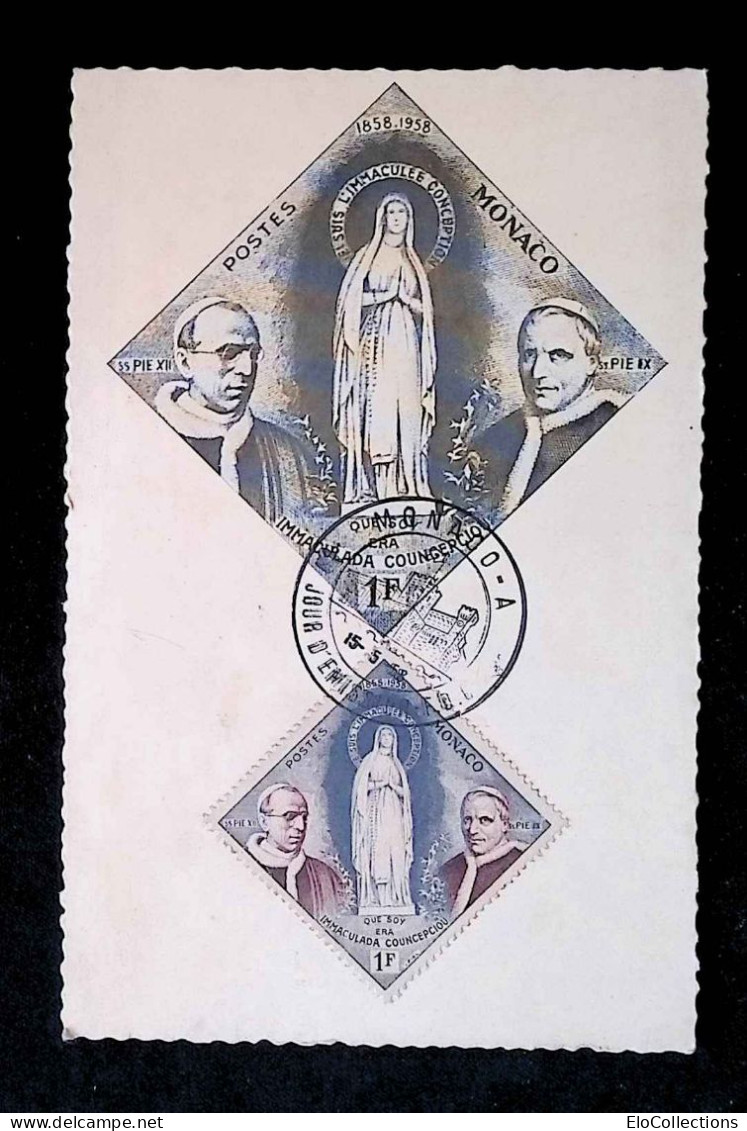 Carte Maximum, Monaco - A, Jour D'émission, 15-5-1958, Que Soy Era Immaculada Councepciou - Maximumkarten (MC)