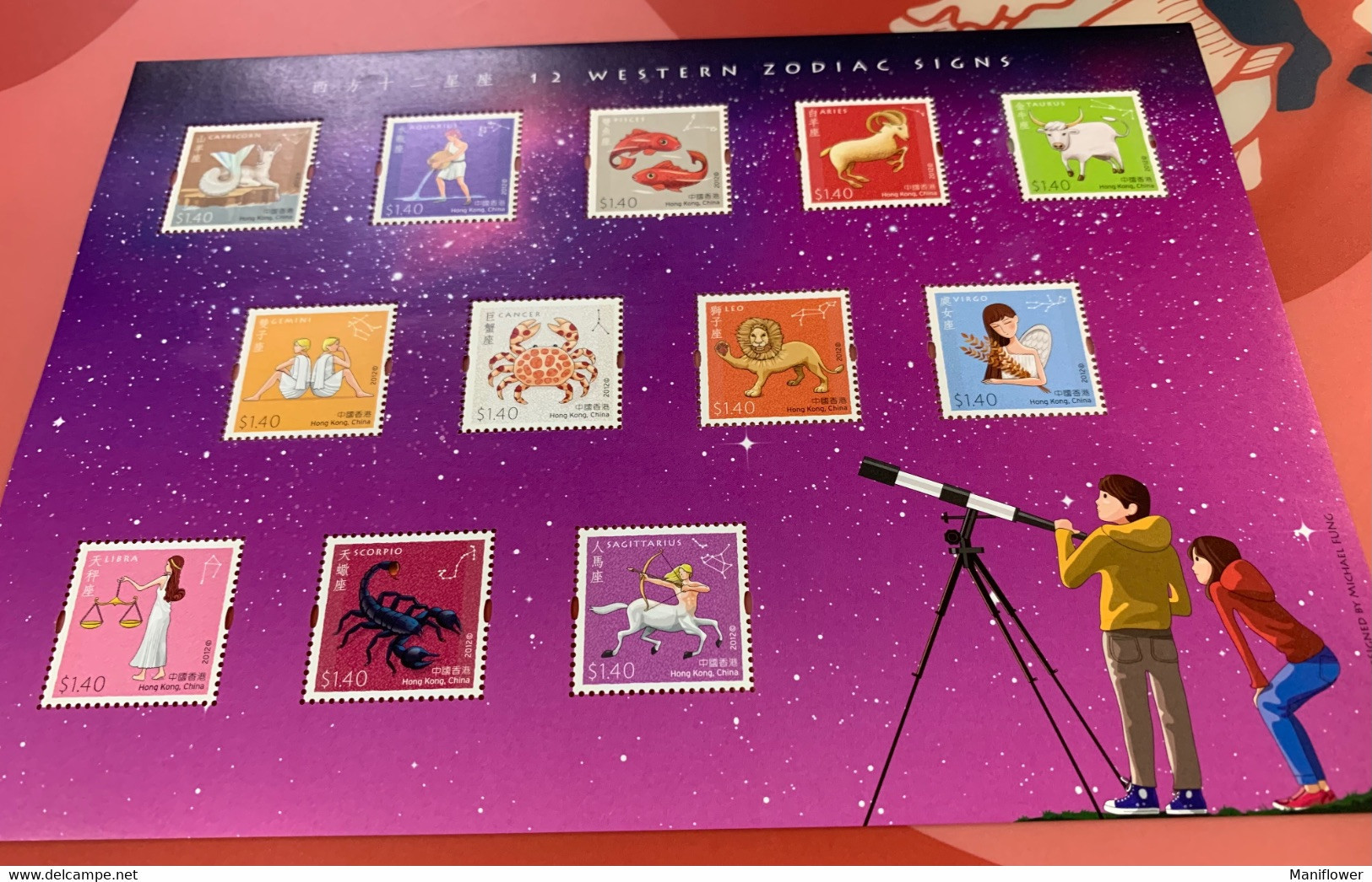 HK Stamp MNH Sheet Zodiac Signs 2012 Space Crabs Lion Archery Sheetlet Of 12 Different - Unused Stamps